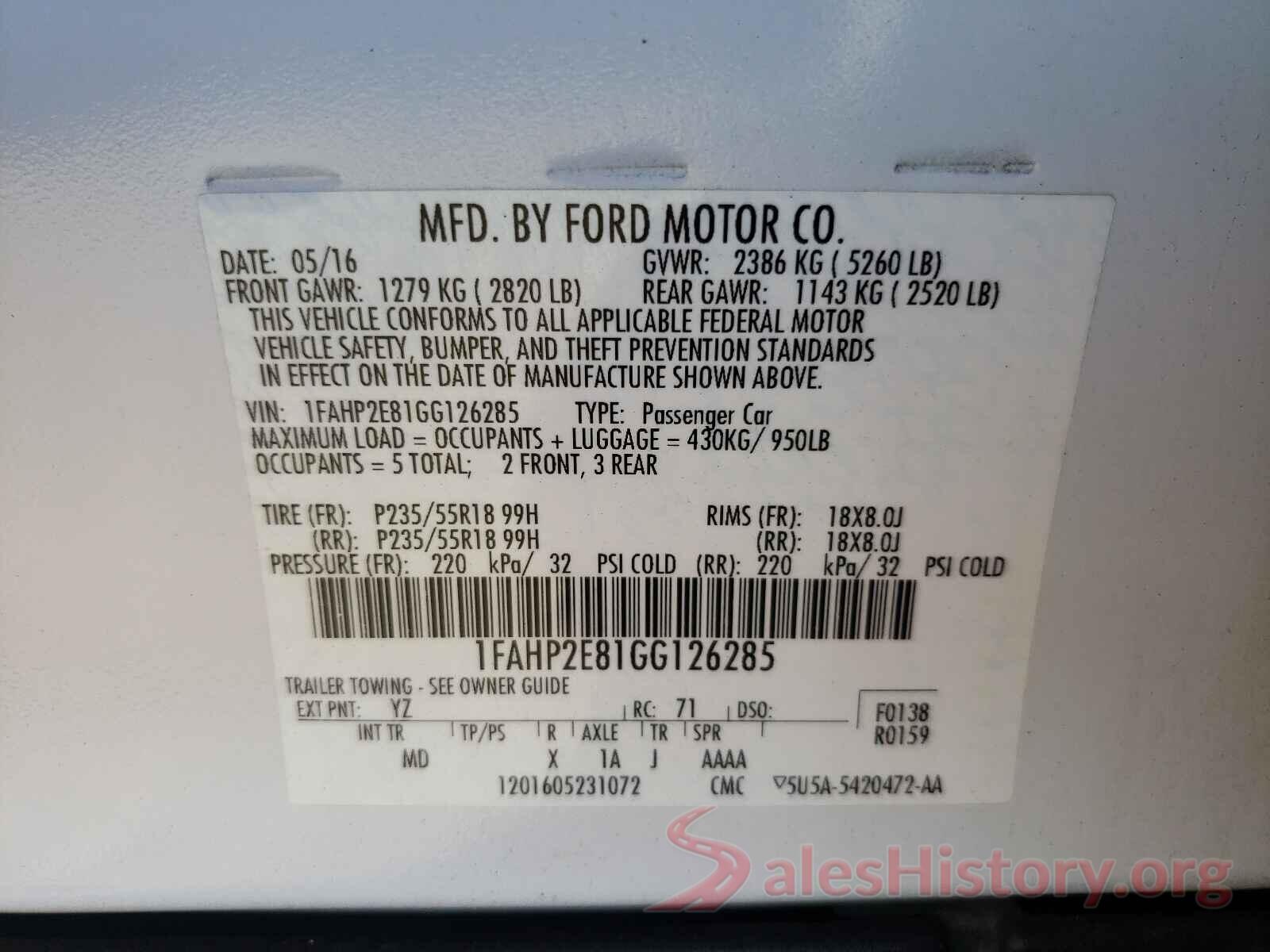 1FAHP2E81GG126285 2016 FORD TAURUS