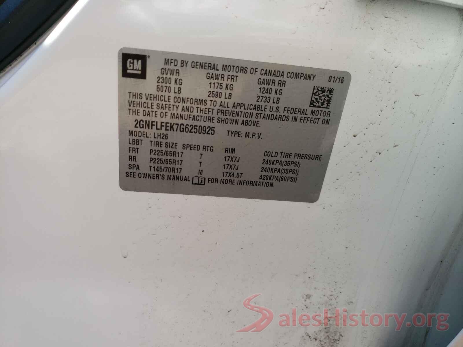 2GNFLFEK7G6250925 2016 CHEVROLET EQUINOX