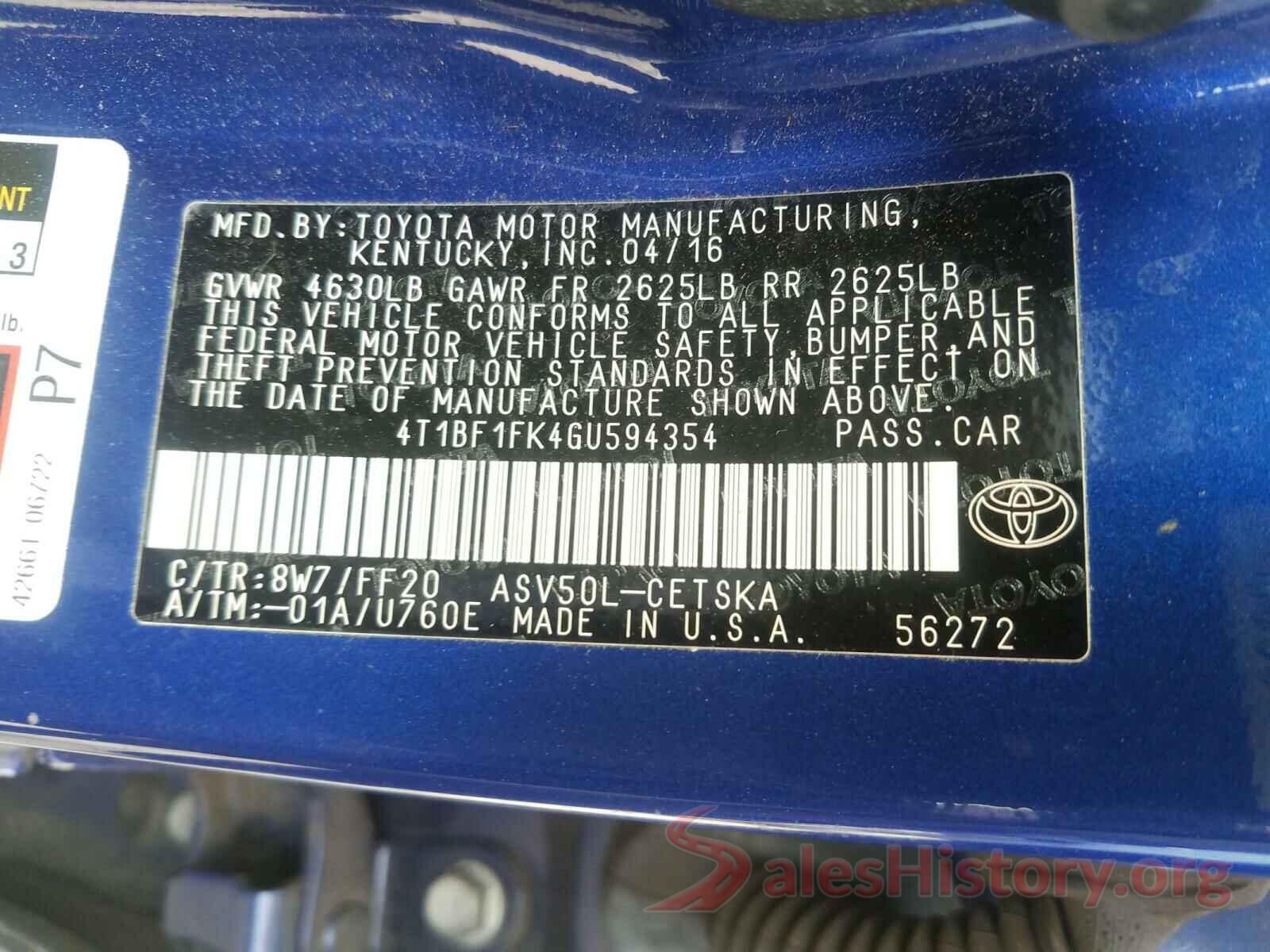 4T1BF1FK4GU594354 2016 TOYOTA CAMRY