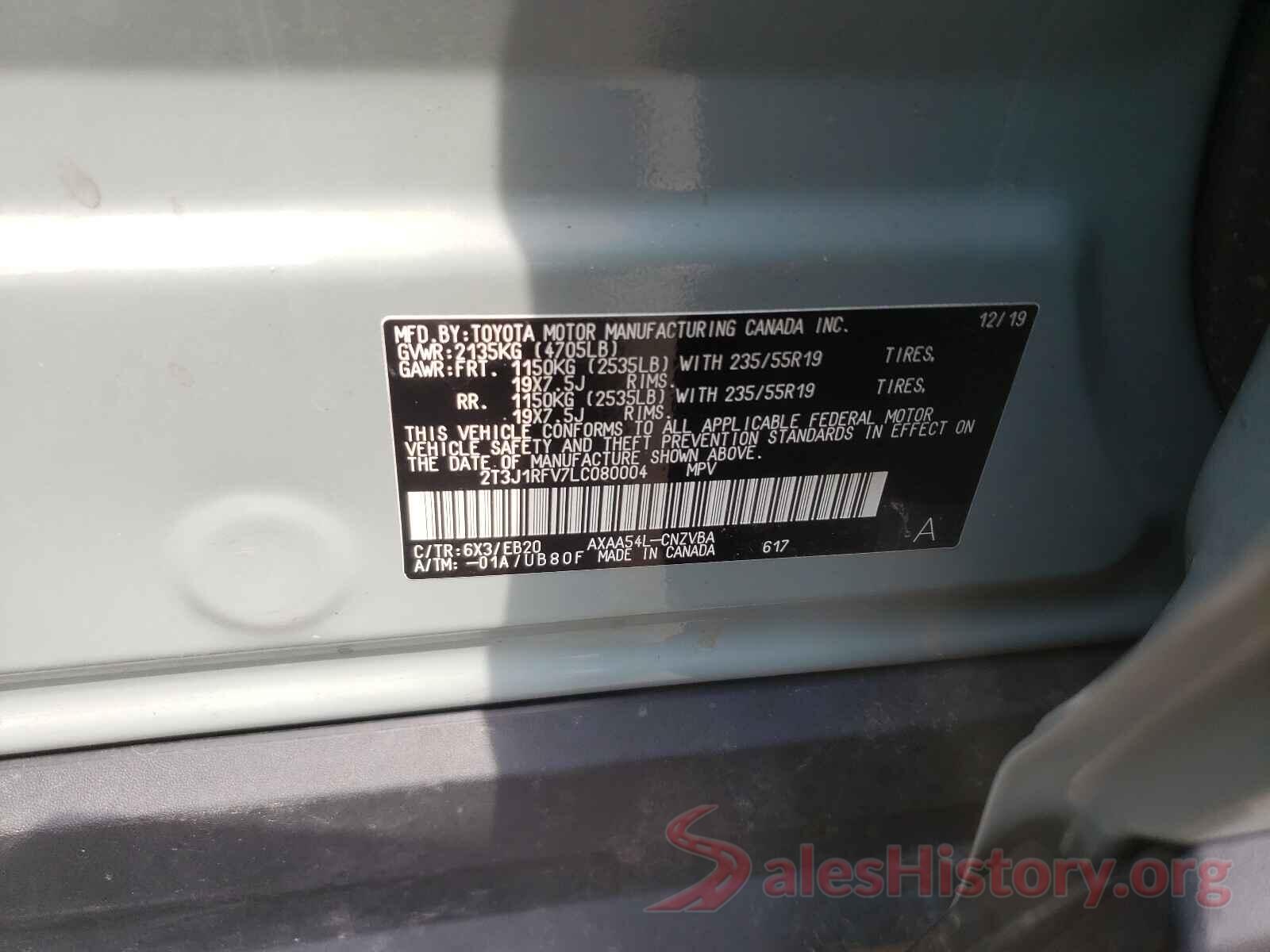 2T3J1RFV7LC080004 2020 TOYOTA RAV4