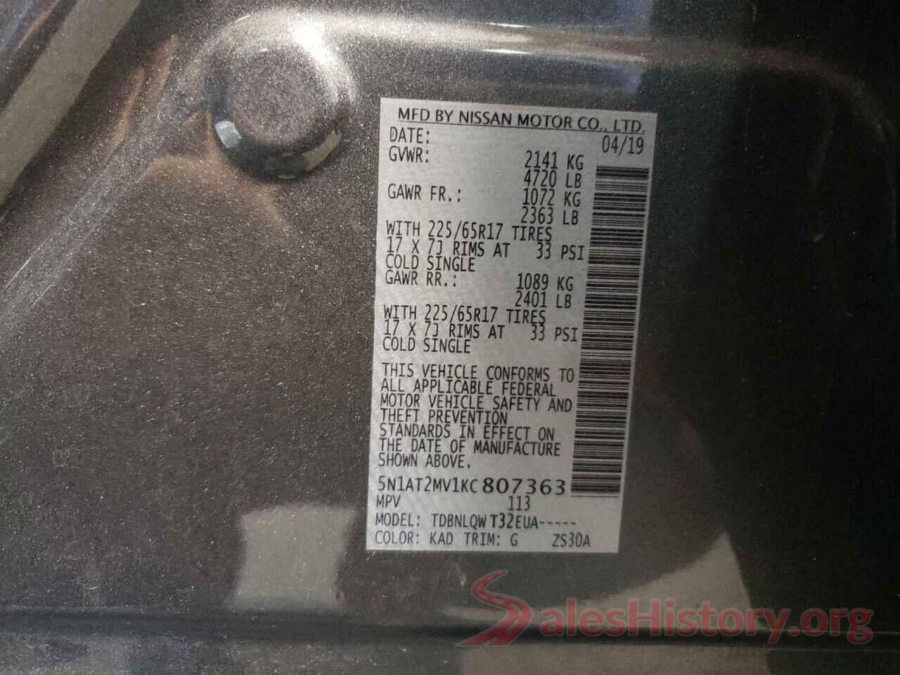 5N1AT2MV1KC807363 2019 NISSAN ROGUE