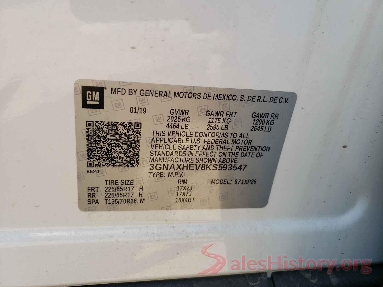 3GNAXHEV8KS593547 2019 CHEVROLET EQUINOX