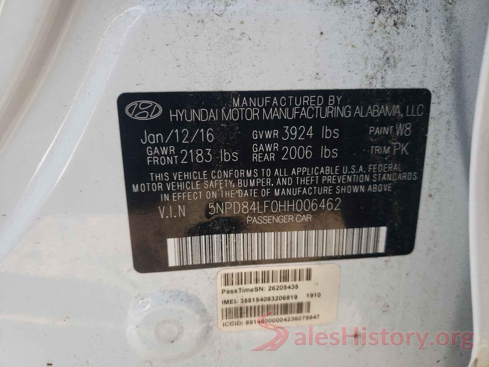 5NPD84LF0HH006462 2017 HYUNDAI ELANTRA