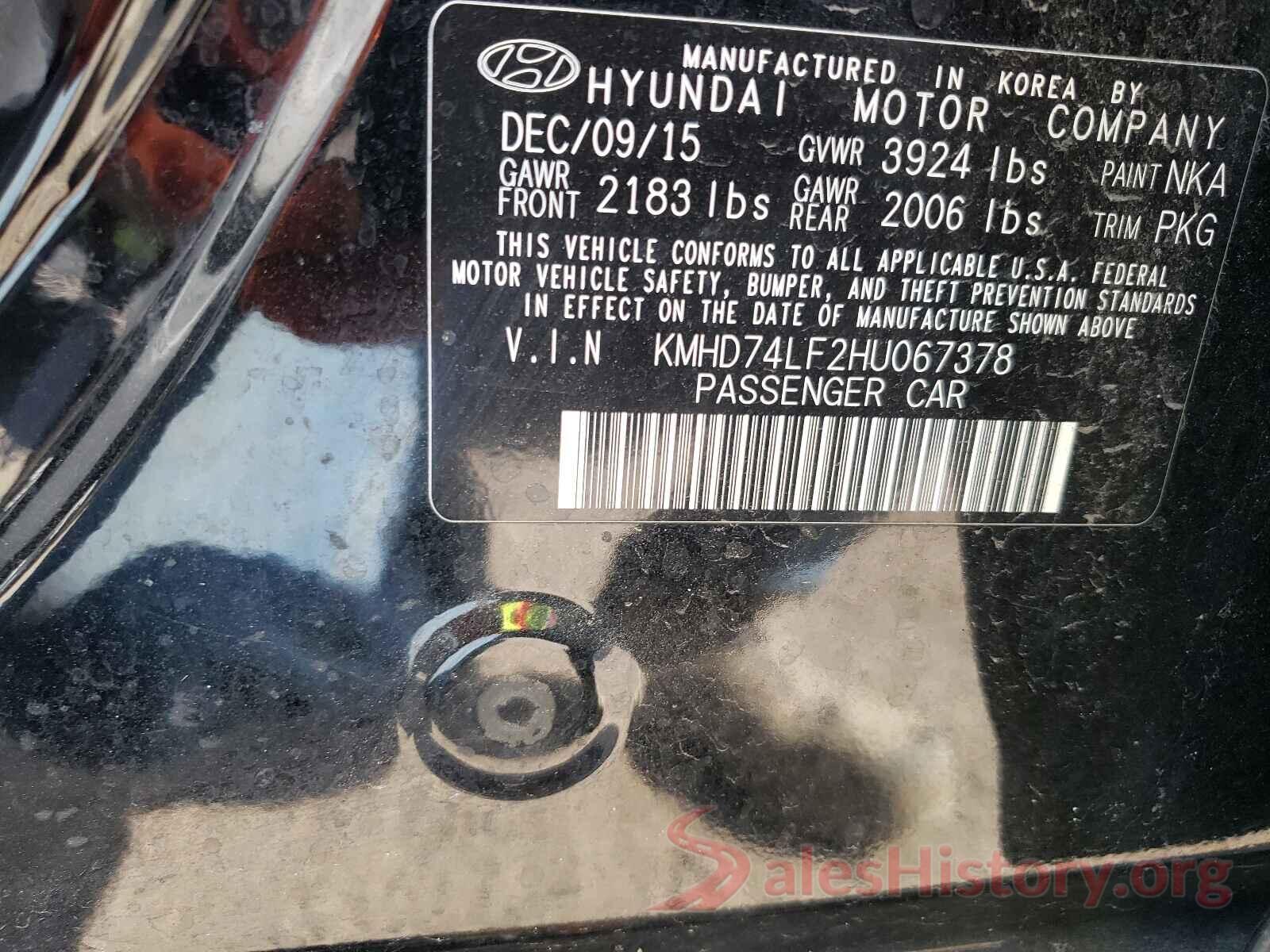 KMHD74LF2HU067378 2017 HYUNDAI ELANTRA