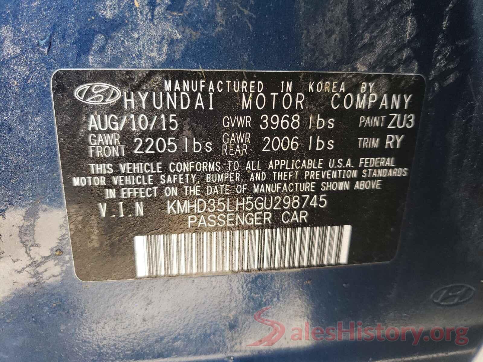 KMHD35LH5GU298745 2016 HYUNDAI ELANTRA