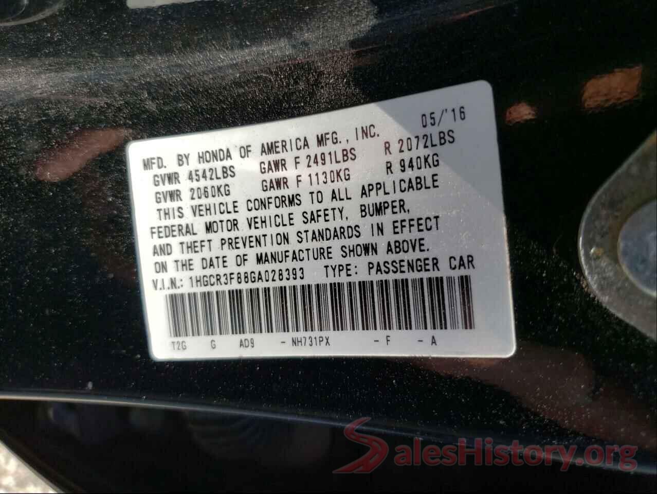 1HGCR3F88GA028393 2016 HONDA ACCORD