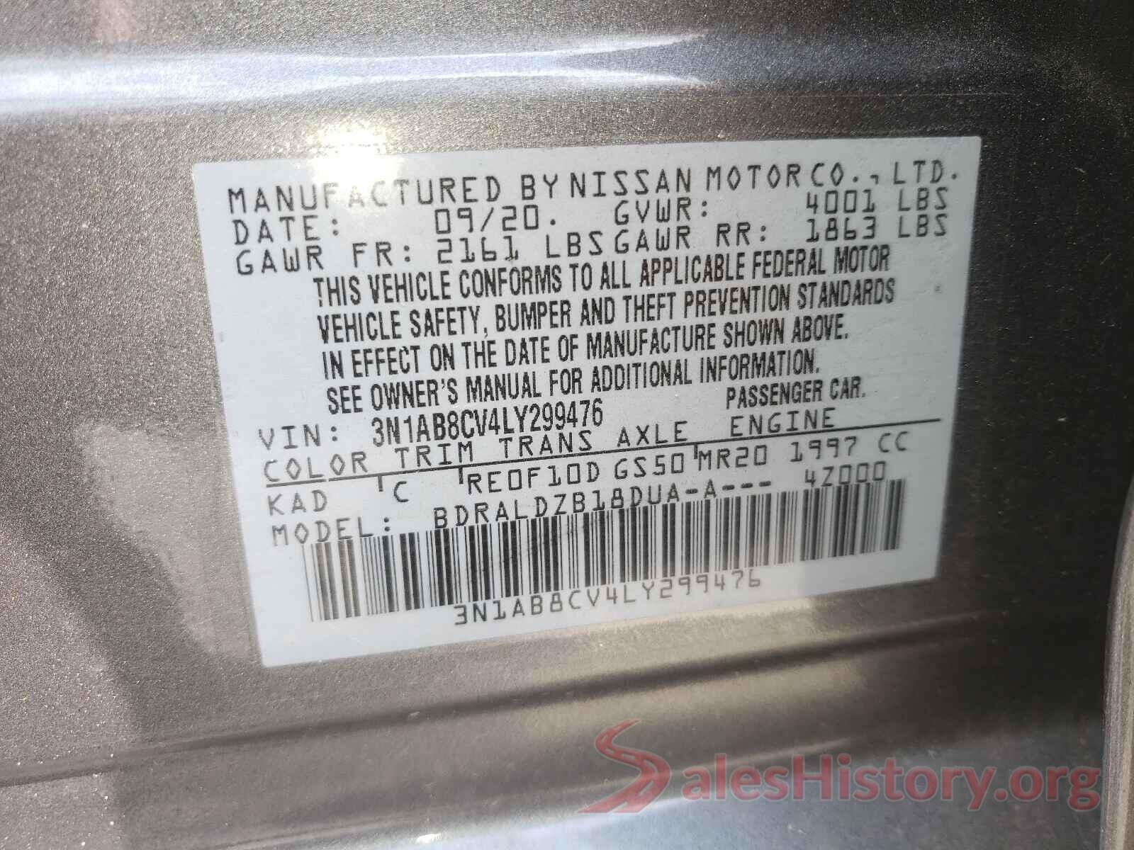 3N1AB8CV4LY299476 2020 NISSAN SENTRA