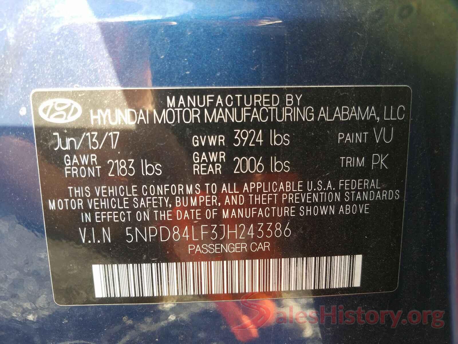 5NPD84LF3JH243386 2018 HYUNDAI ELANTRA