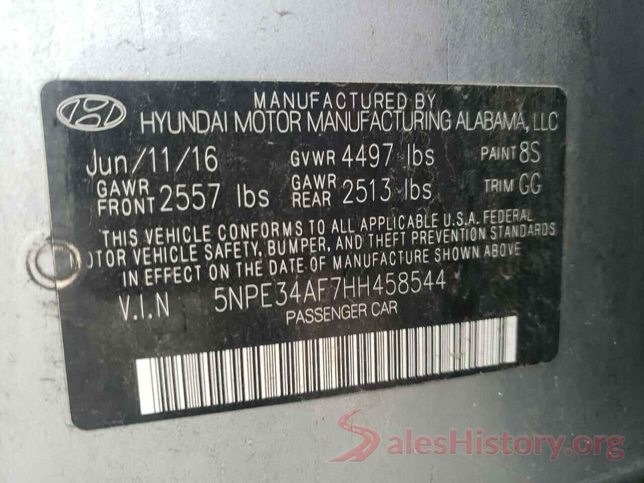 5NPE34AF7HH458544 2017 HYUNDAI SONATA