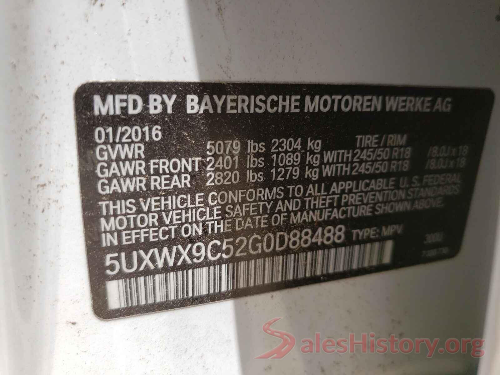 5UXWX9C52G0D88488 2016 BMW X3