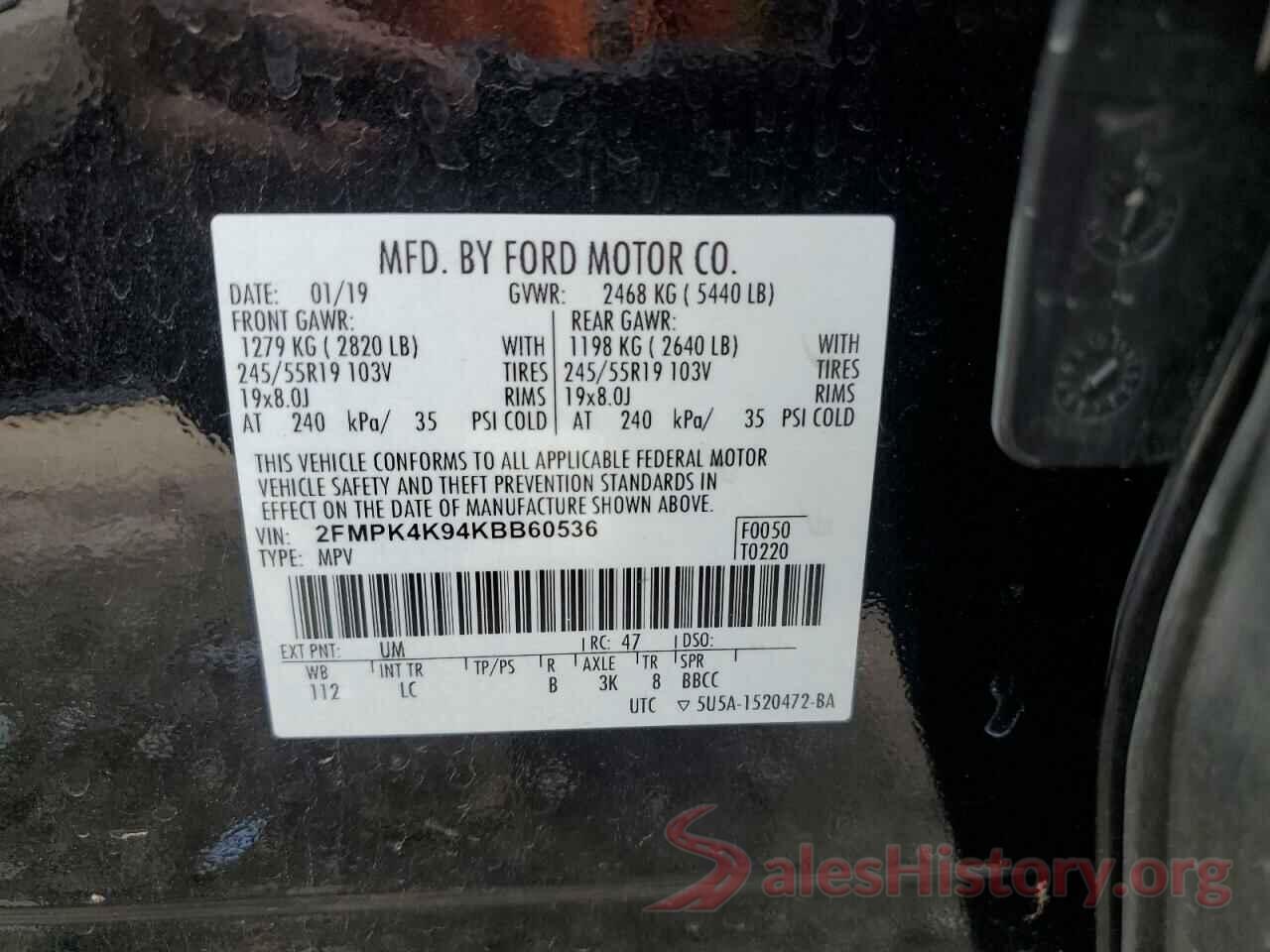 2FMPK4K94KBB60536 2019 FORD EDGE