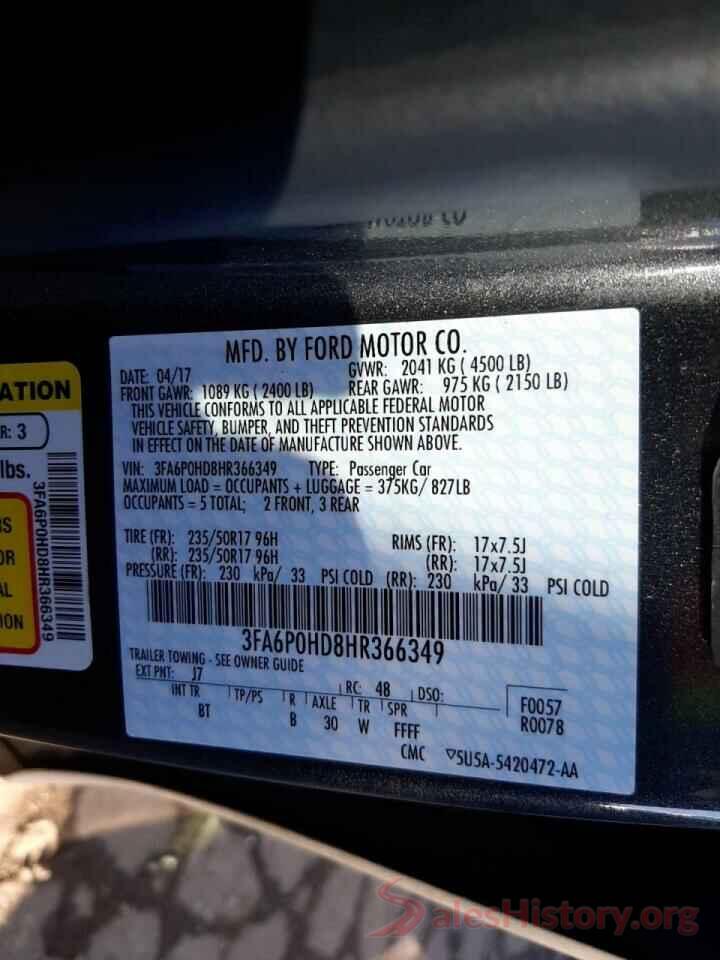 3FA6P0HD8HR366349 2017 FORD FUSION