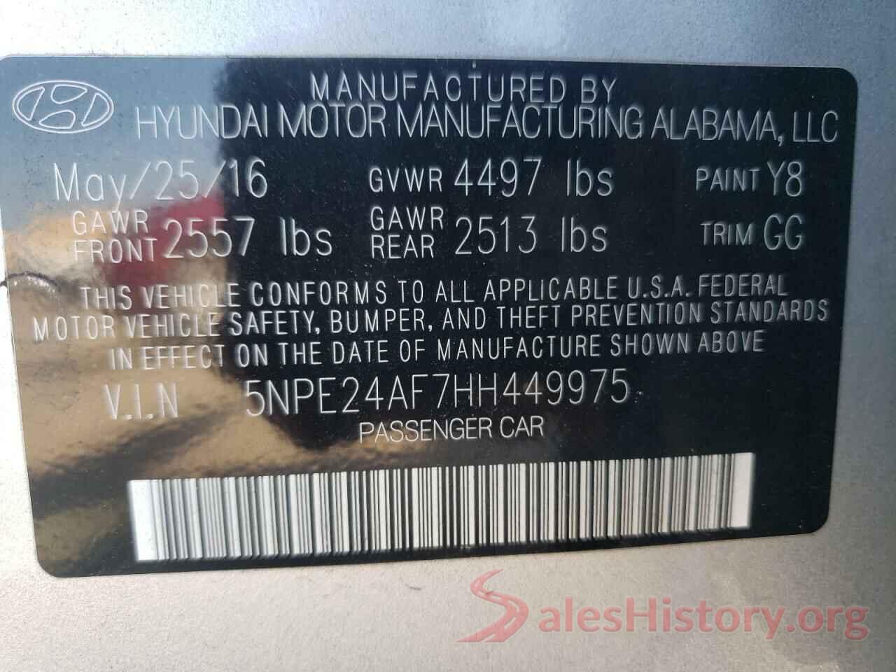 5NPE24AF7HH449975 2017 HYUNDAI SONATA