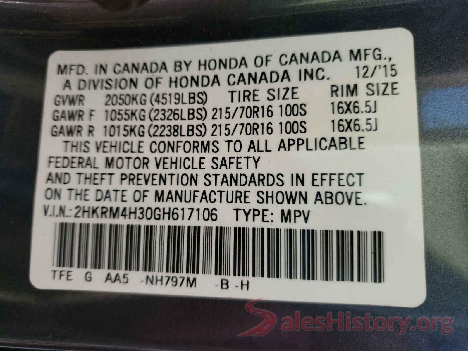 2HKRM4H30GH617106 2016 HONDA CRV