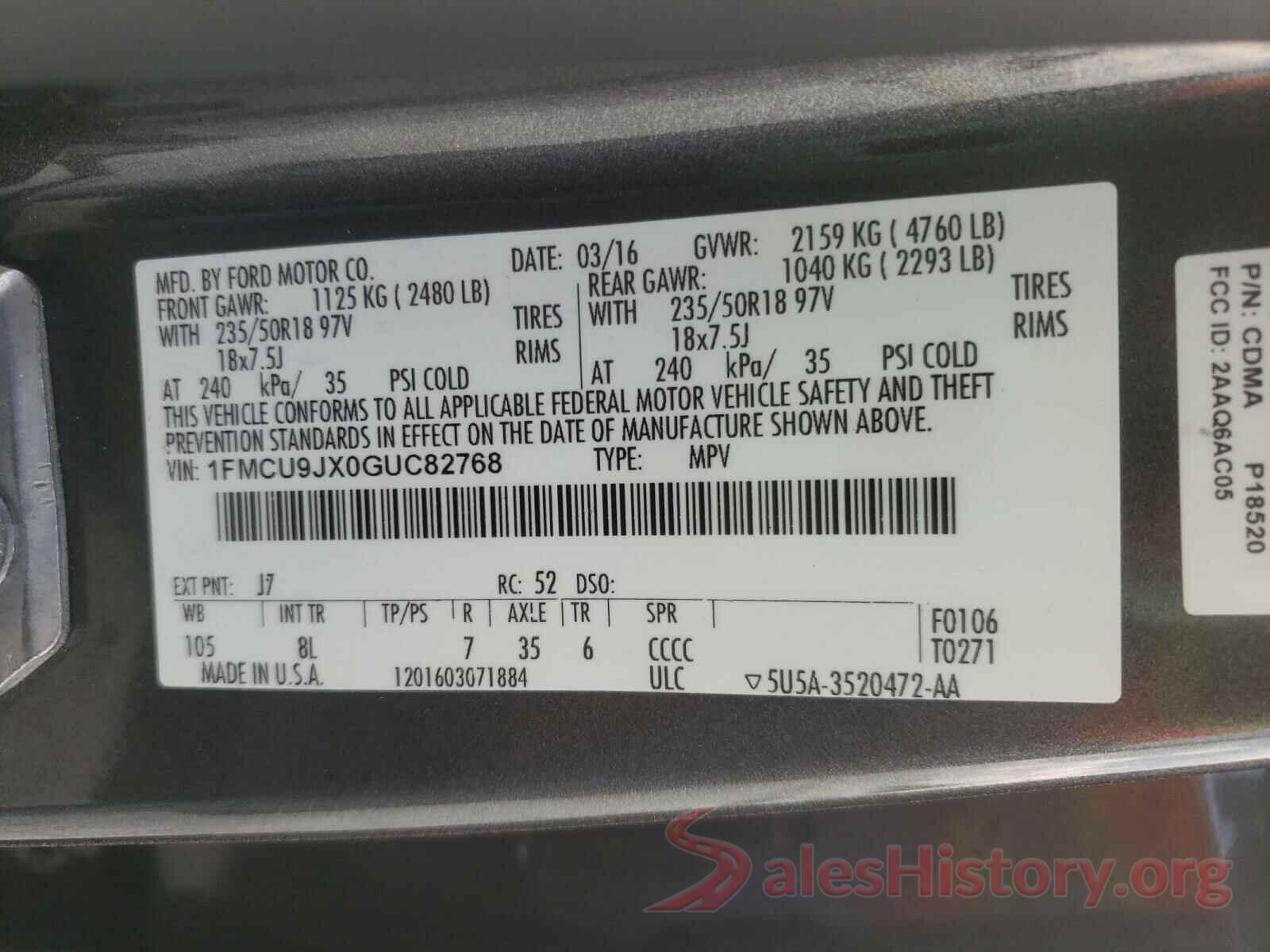 1FMCU9JX0GUC82768 2016 FORD ESCAPE