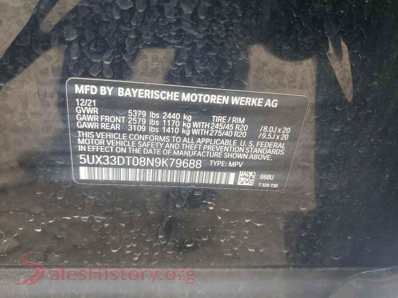 2022 BMW X4 VIN 5UX33DT08N9K79688, trunk area