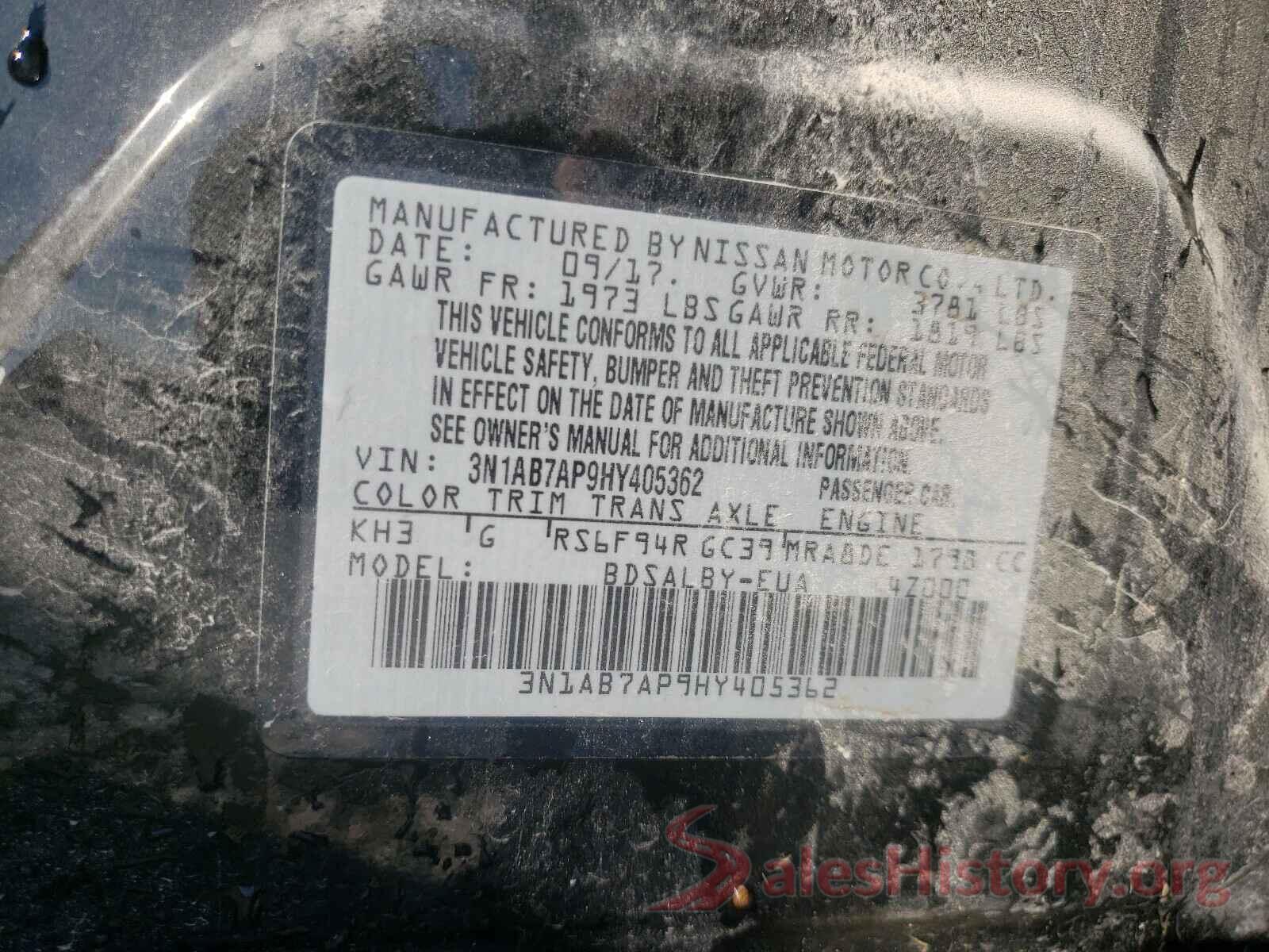 3N1AB7AP9HY405362 2017 NISSAN SENTRA