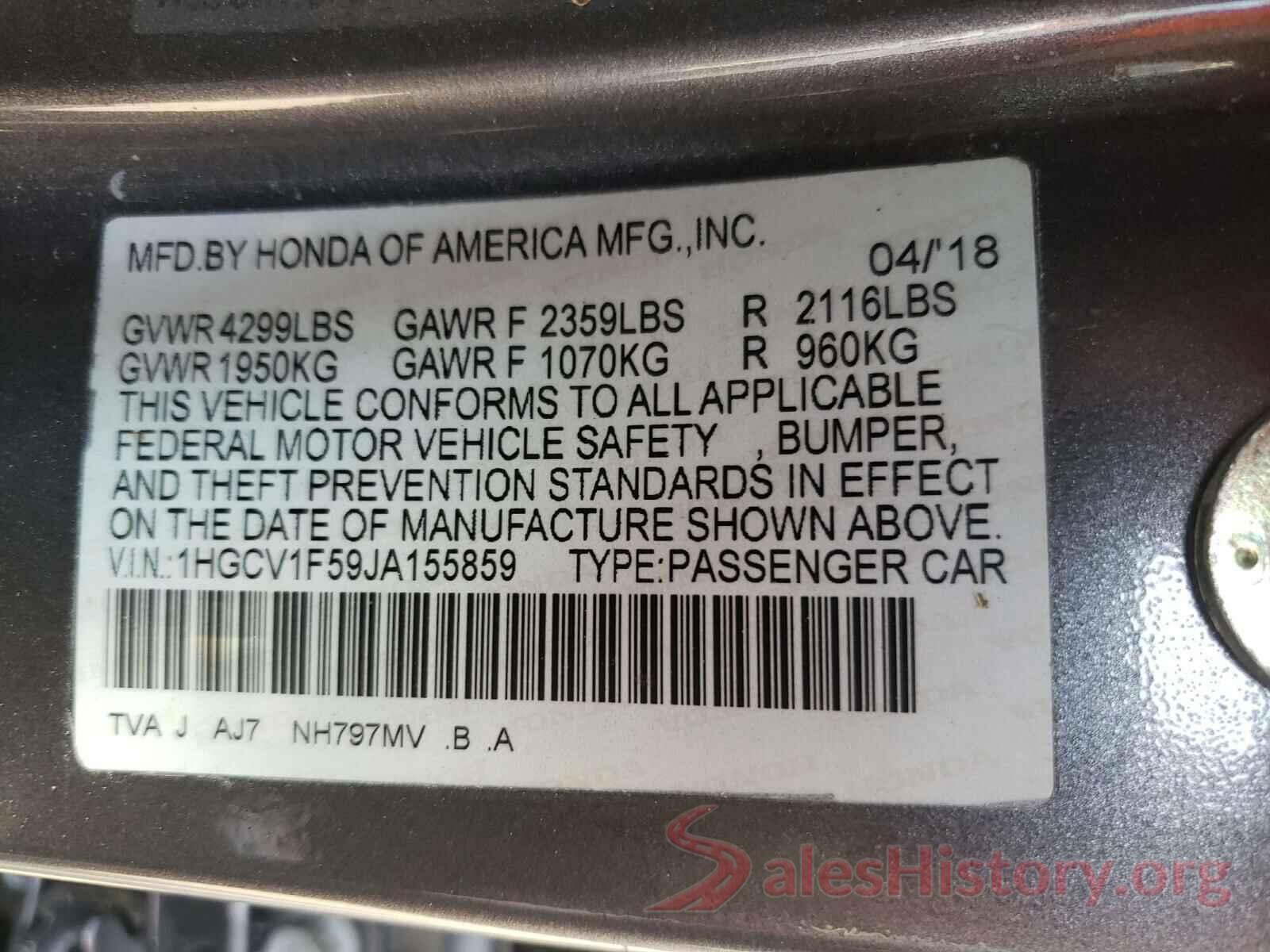 1HGCV1F59JA155859 2018 HONDA ACCORD