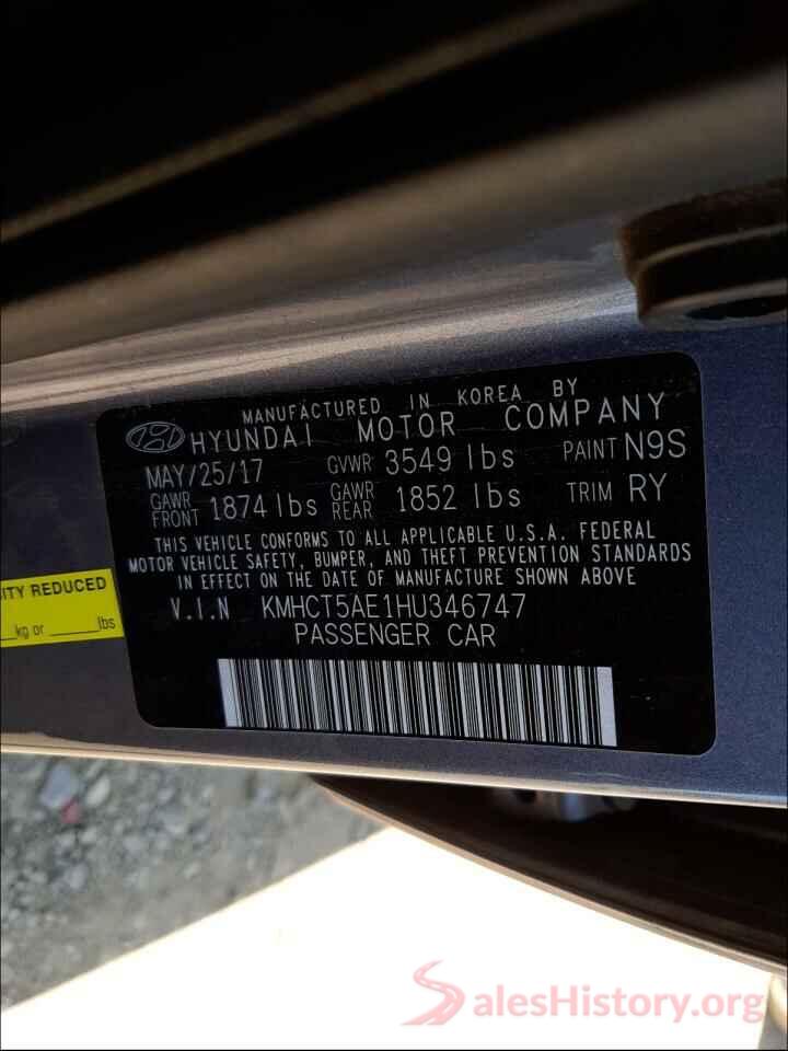 KMHCT5AE1HU346747 2017 HYUNDAI ACCENT