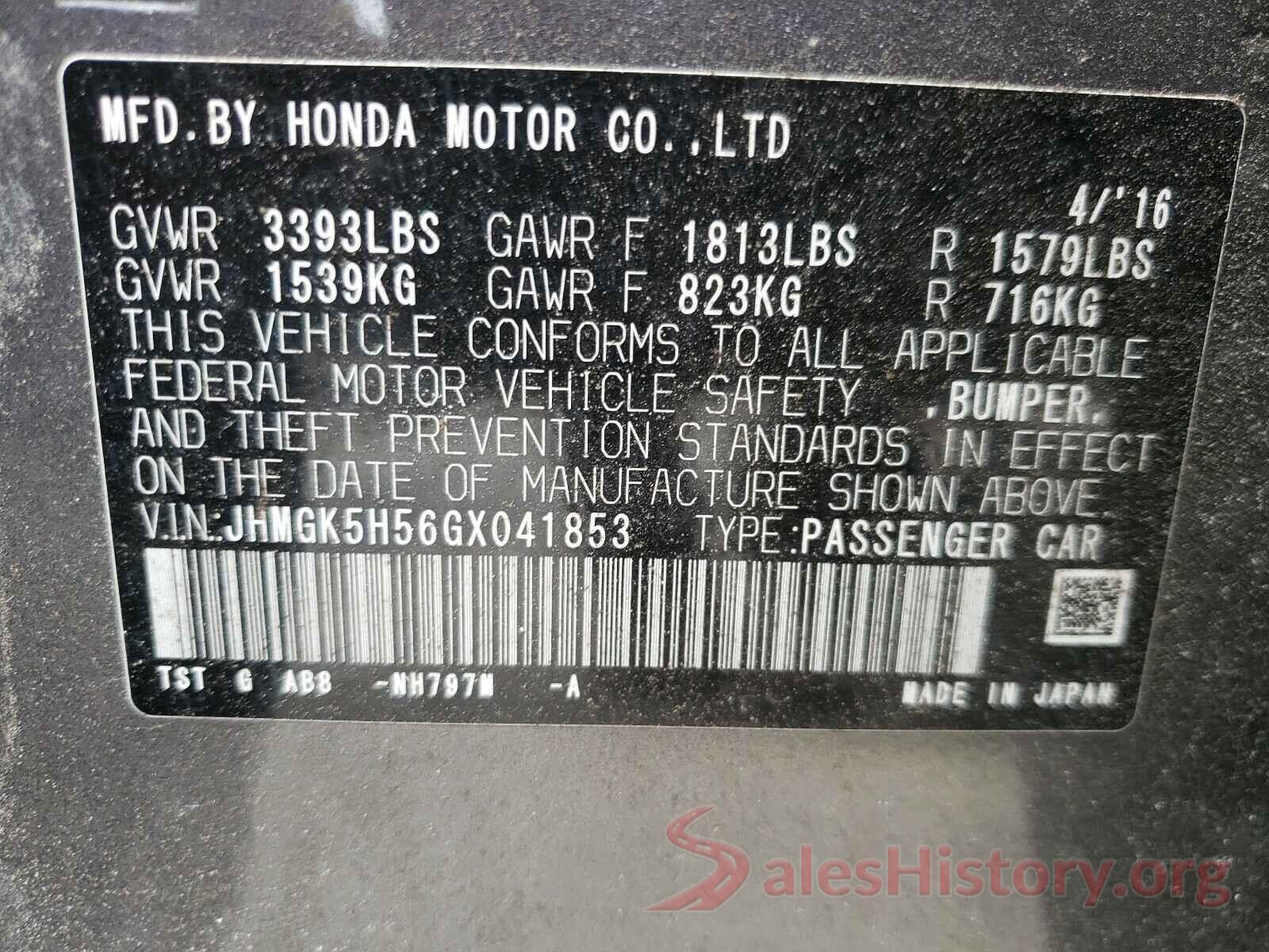 JHMGK5H56GX041853 2016 HONDA FIT