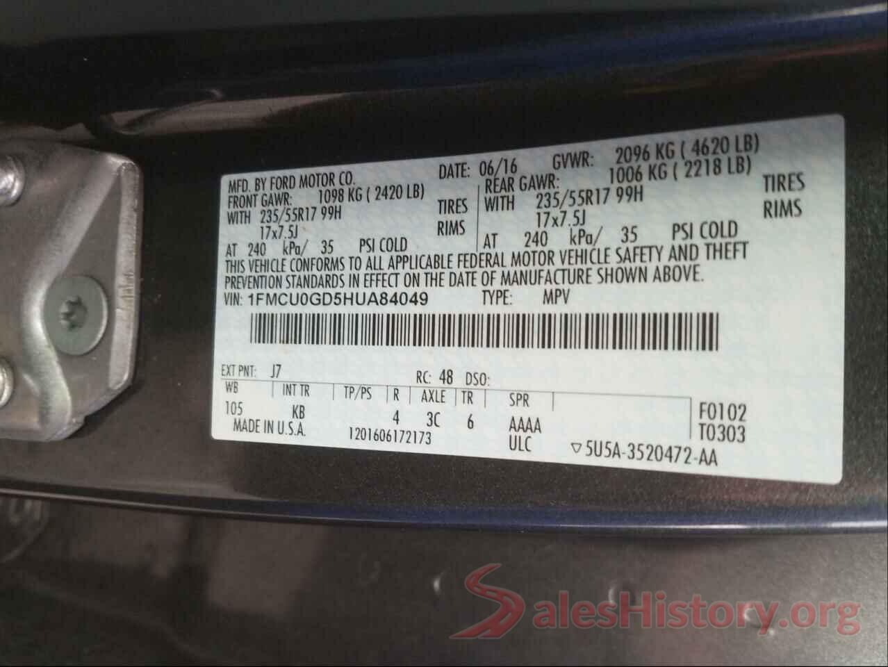 1FMCU0GD5HUA84049 2017 FORD ESCAPE