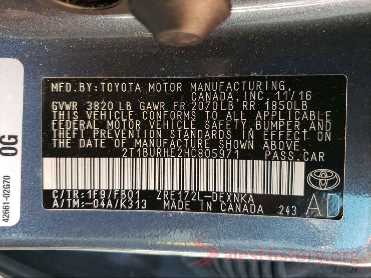 2T1BURHE2HC805971 2017 TOYOTA COROLLA