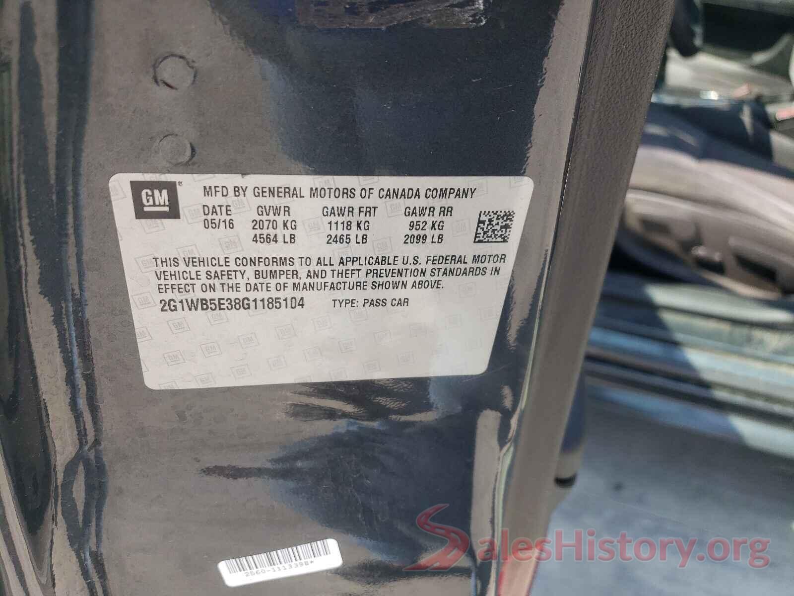 2G1WB5E38G1185104 2016 CHEVROLET IMPALA