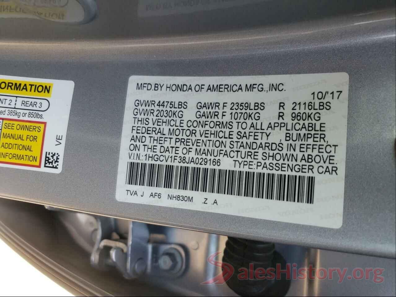 1HGCV1F38JA029166 2018 HONDA ACCORD