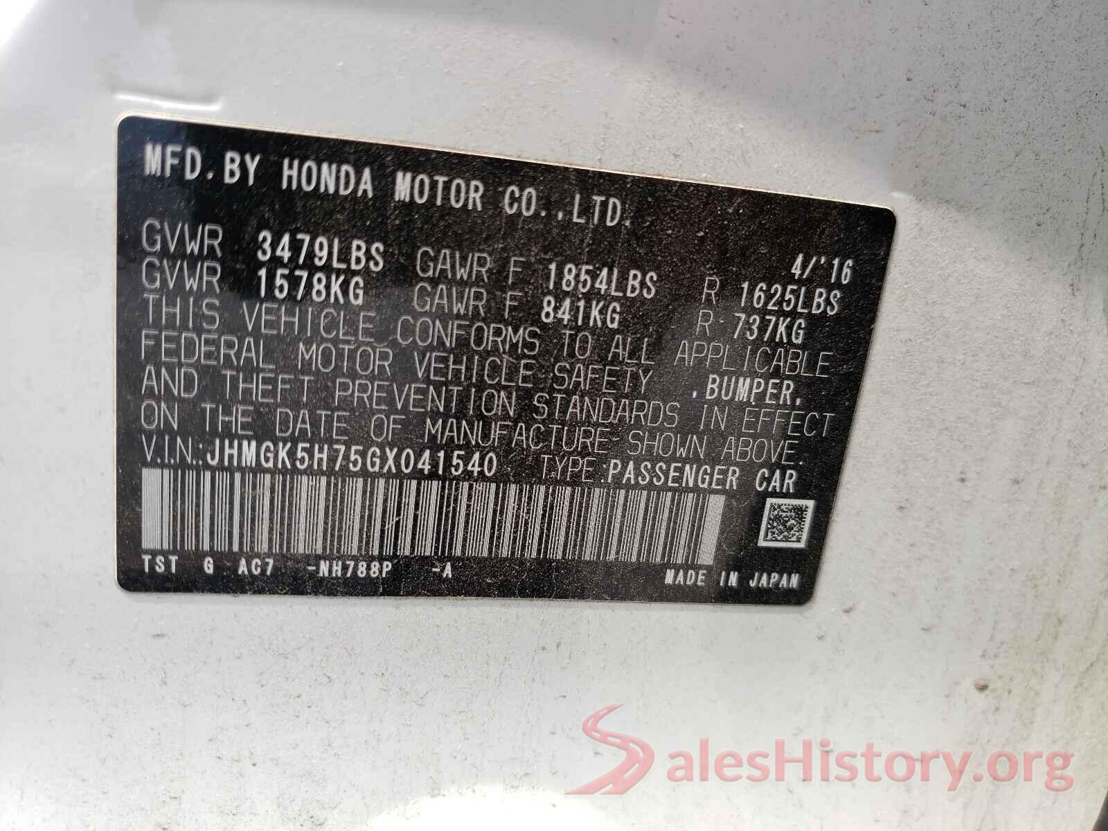 JHMGK5H75GX041540 2016 HONDA FIT