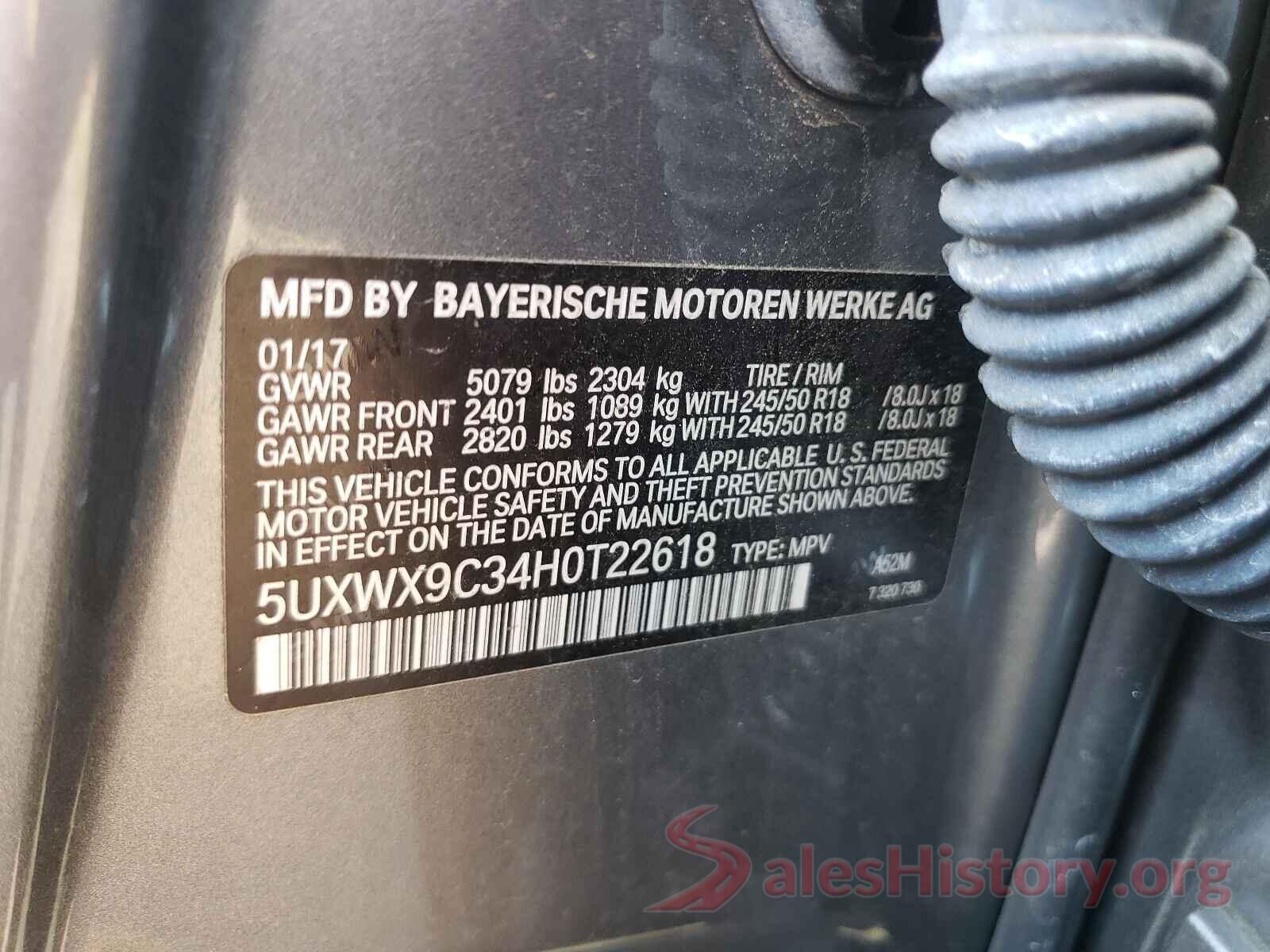 5UXWX9C34H0T22618 2017 BMW X3