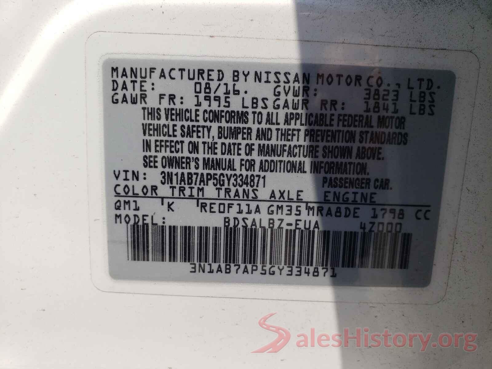 3N1AB7AP5GY334871 2016 NISSAN SENTRA