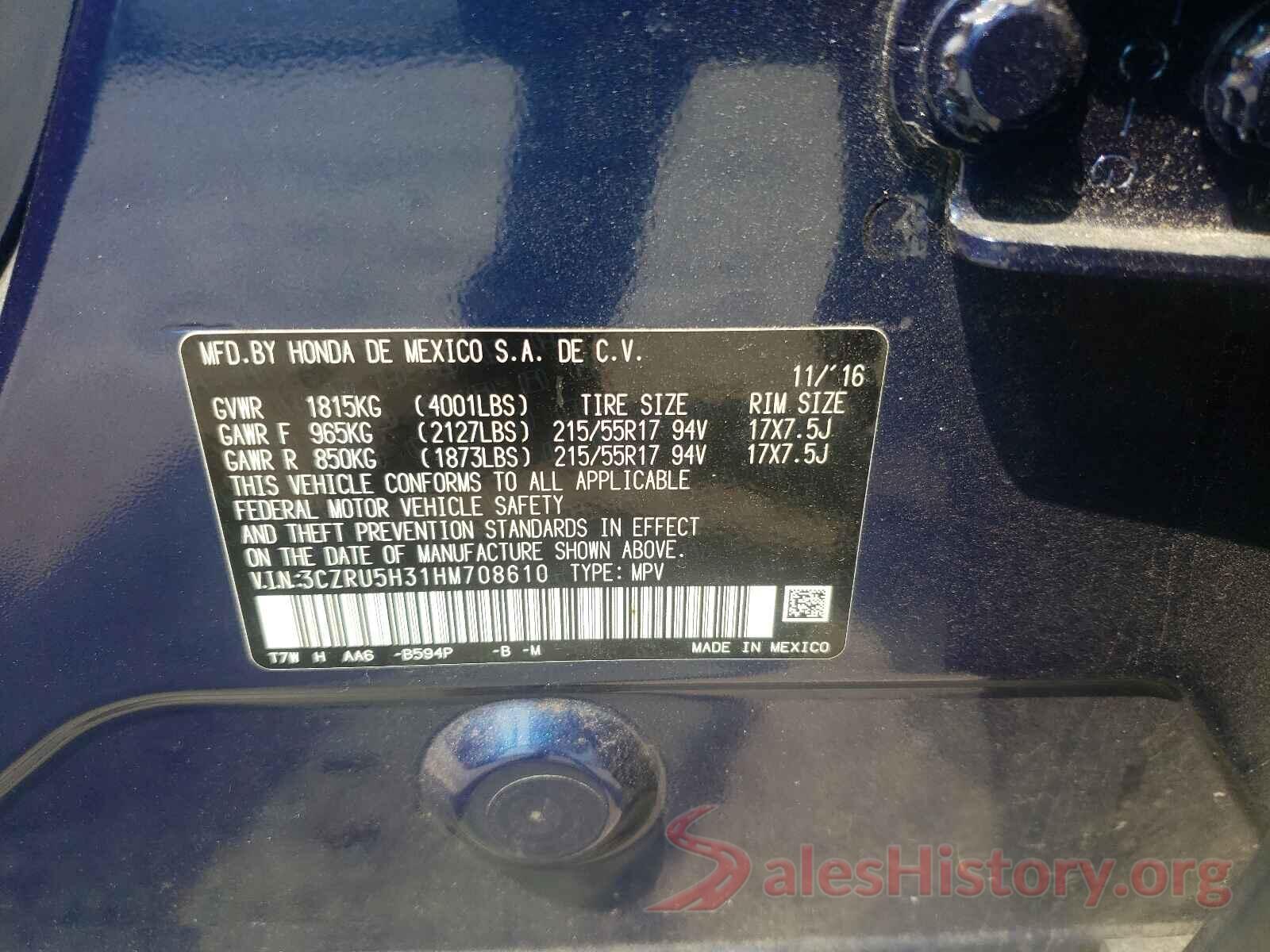 3CZRU5H31HM708610 2017 HONDA HR-V