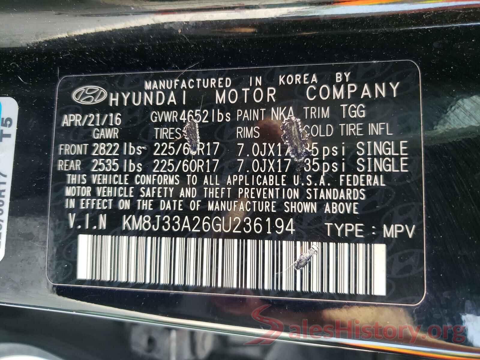 KM8J33A26GU236194 2016 HYUNDAI TUCSON