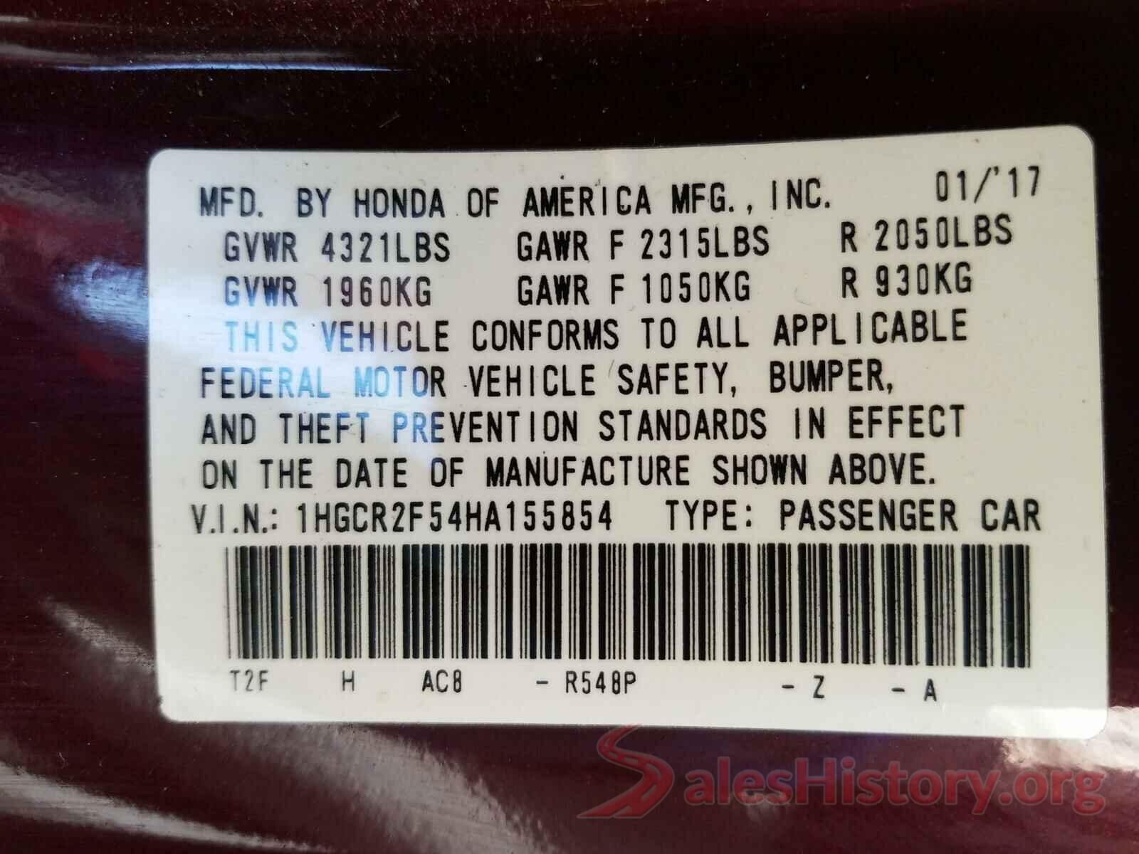 1HGCR2F54HA155854 2017 HONDA ACCORD