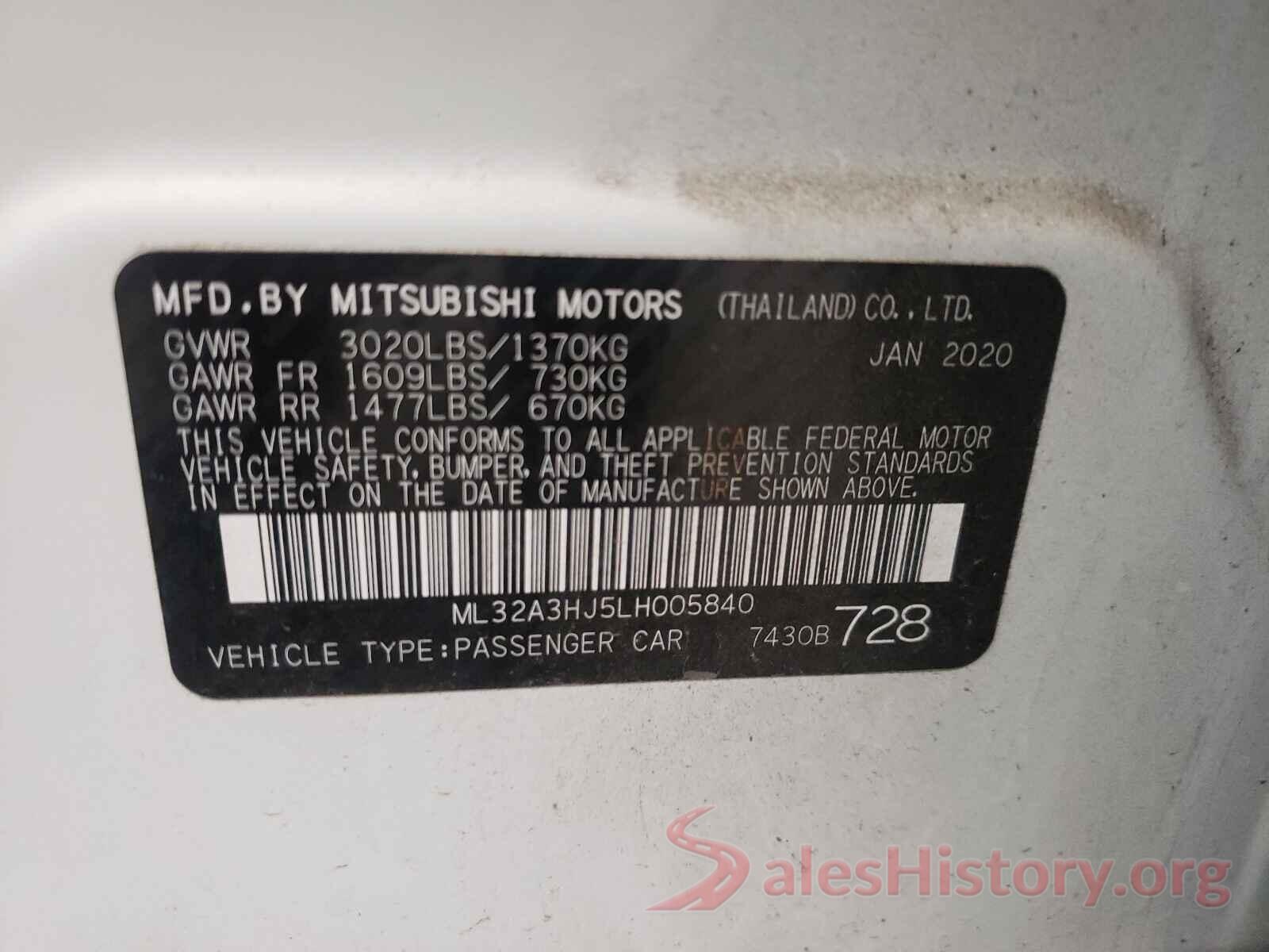 ML32A3HJ5LH005840 2020 MITSUBISHI MIRAGE