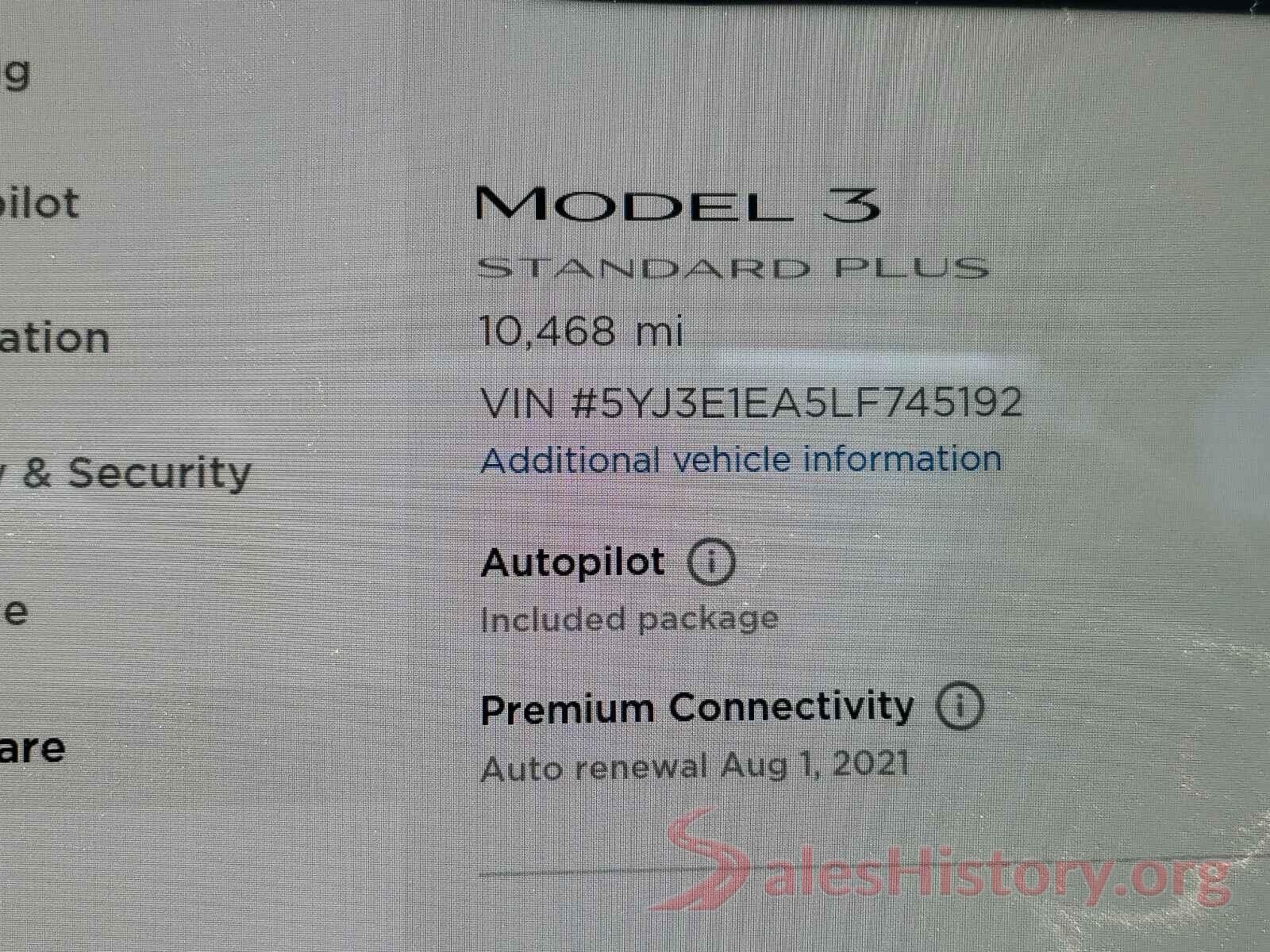 5YJ3E1EA5LF745192 2020 TESLA MODEL 3