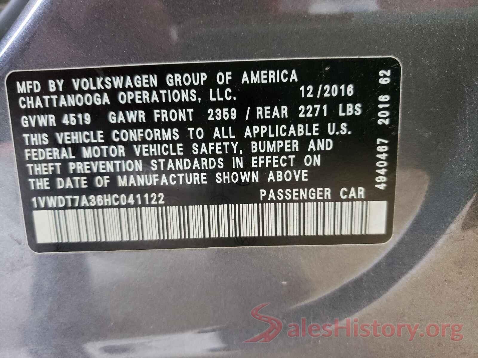 1VWDT7A36HC041122 2017 VOLKSWAGEN PASSAT