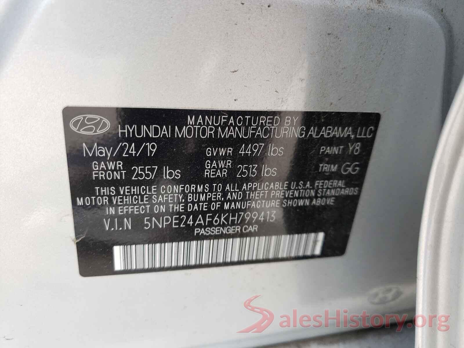 5NPE24AF6KH799413 2019 HYUNDAI SONATA