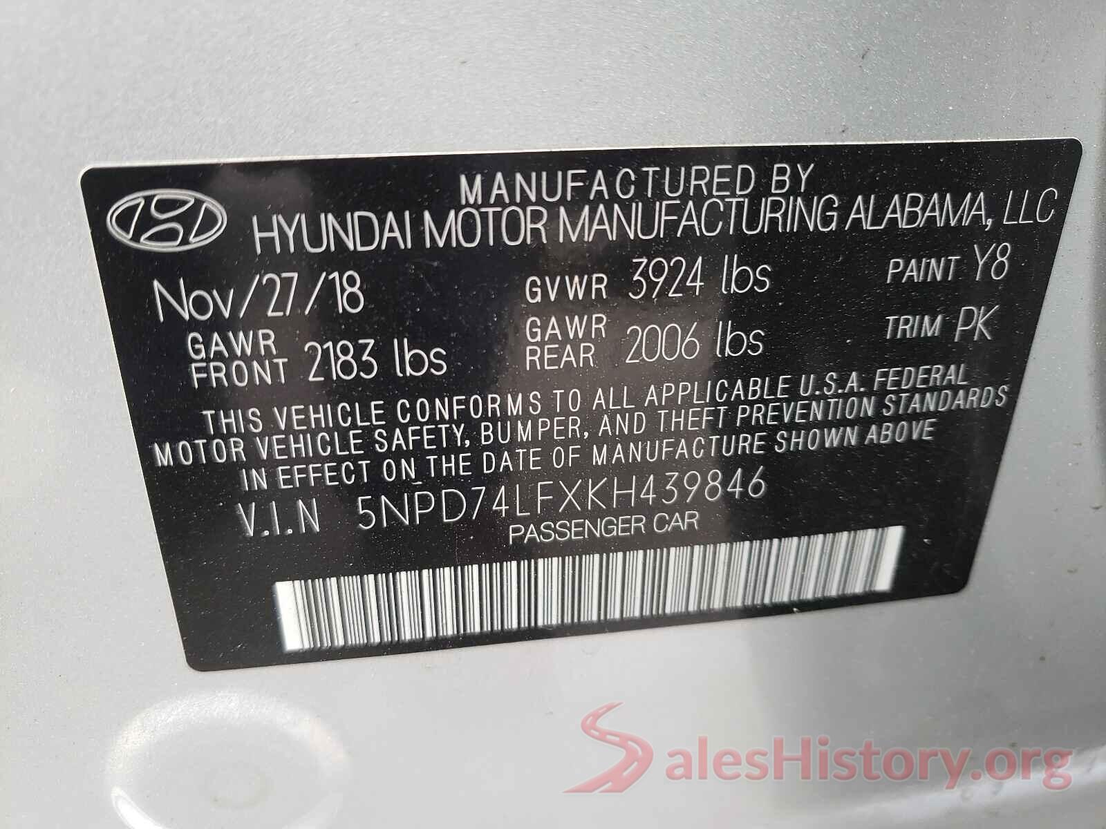 5NPD74LFXKH439846 2019 HYUNDAI ELANTRA