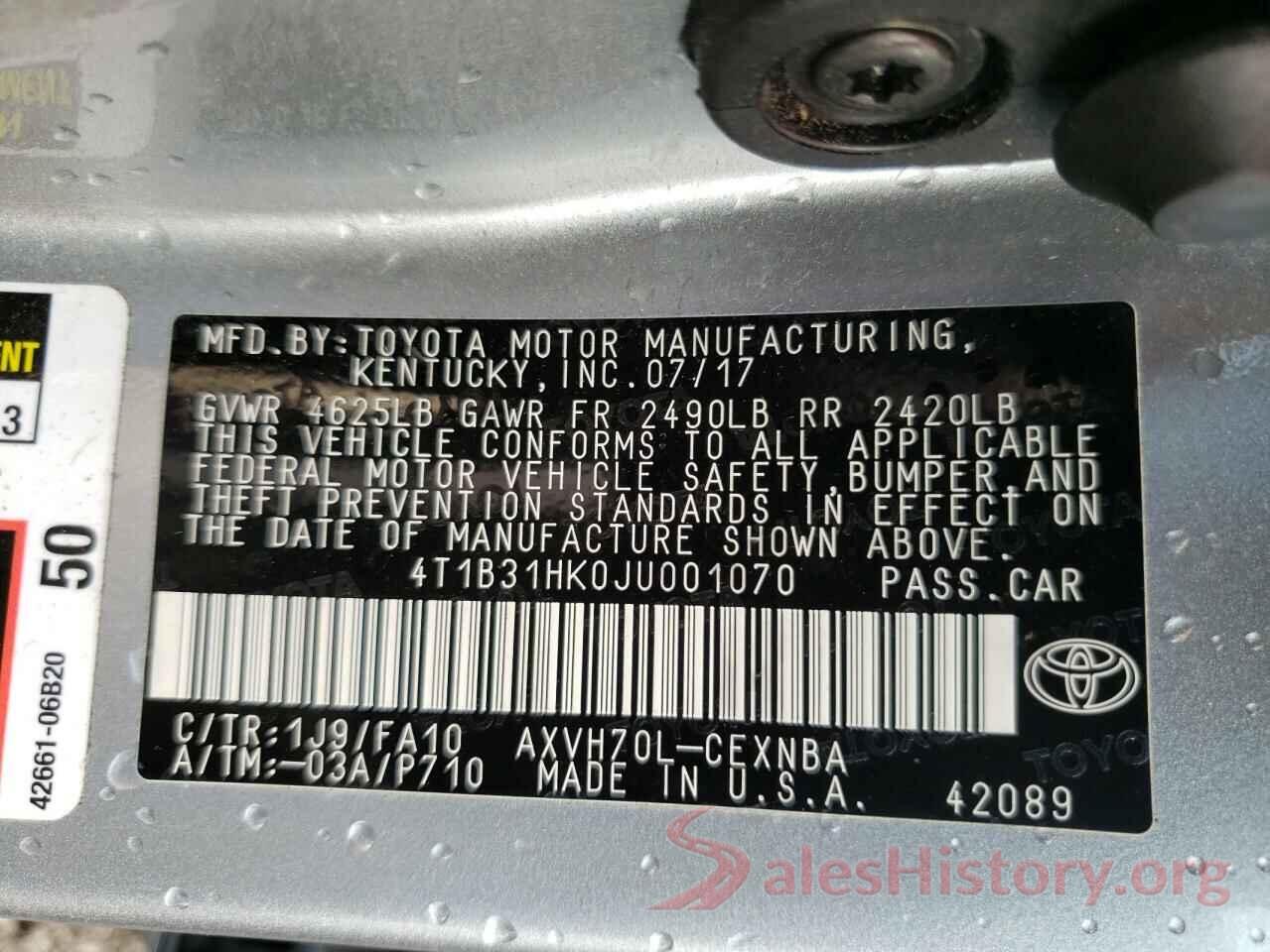 4T1B31HK0JU001070 2018 TOYOTA CAMRY