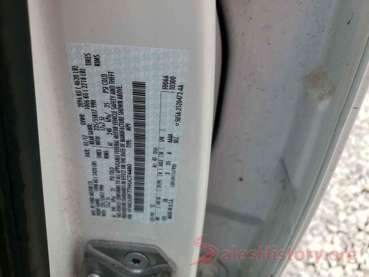 1FMCU0F77HUC74480 2017 FORD ESCAPE