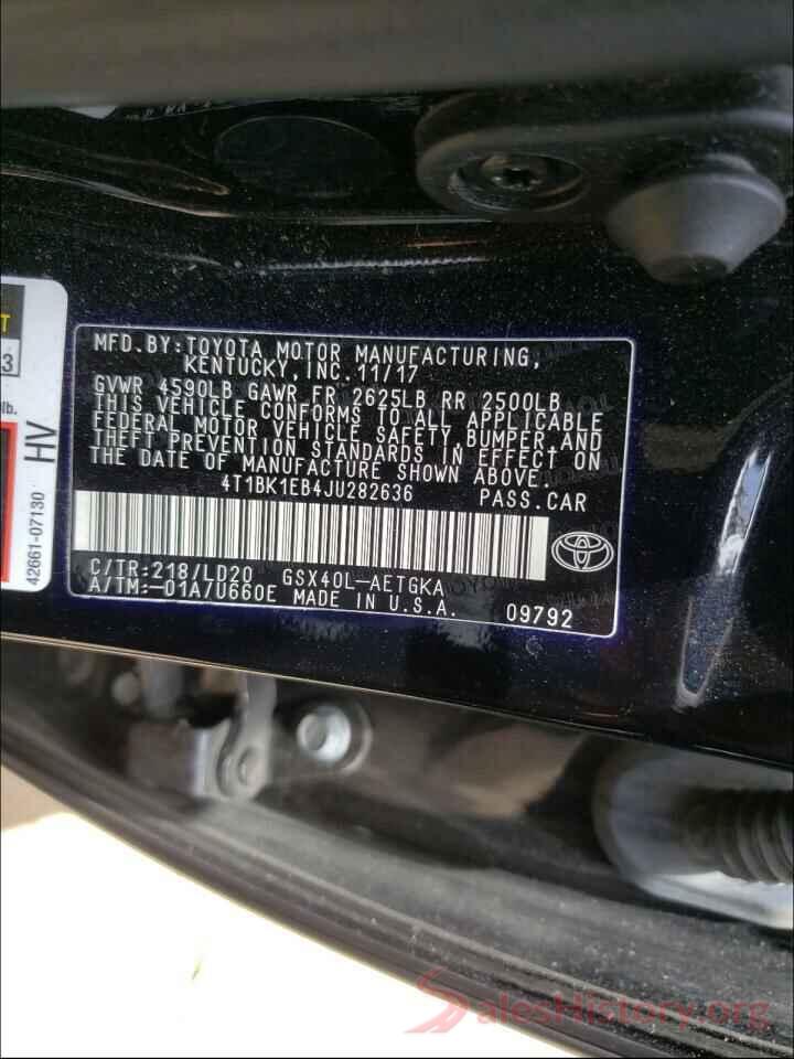 4T1BK1EB4JU282636 2018 TOYOTA AVALON