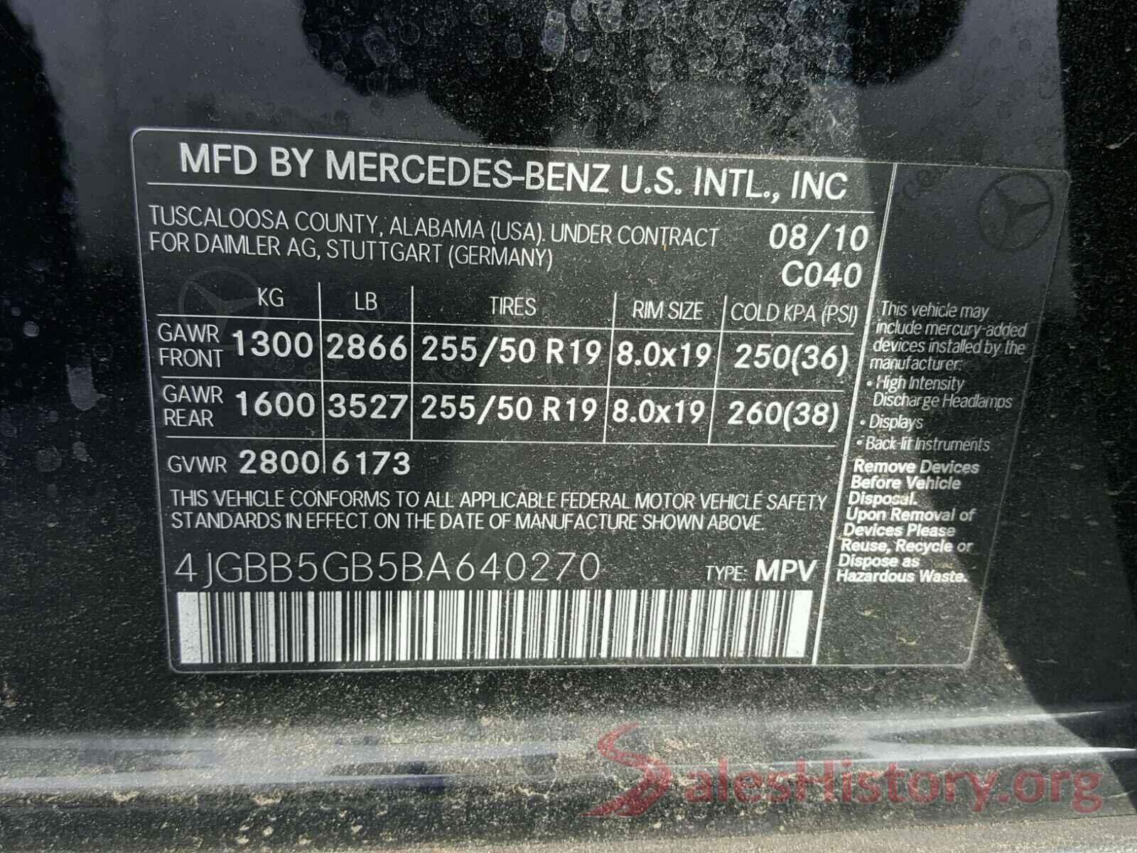 4JGBB5GB5BA640270 2011 MERCEDES-BENZ ML 350