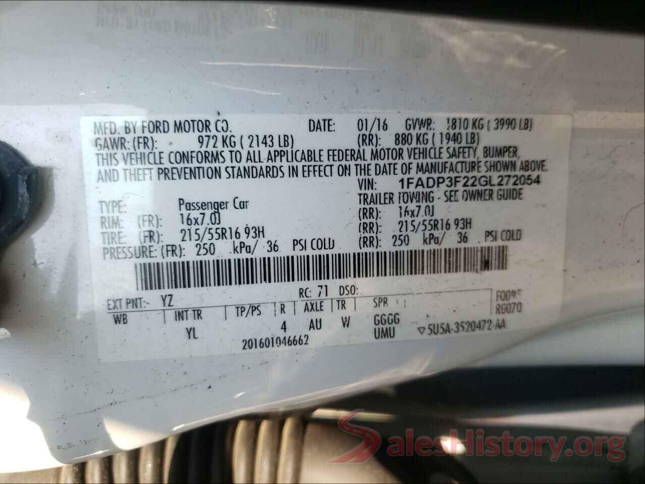 1FADP3F22GL272054 2016 FORD FOCUS