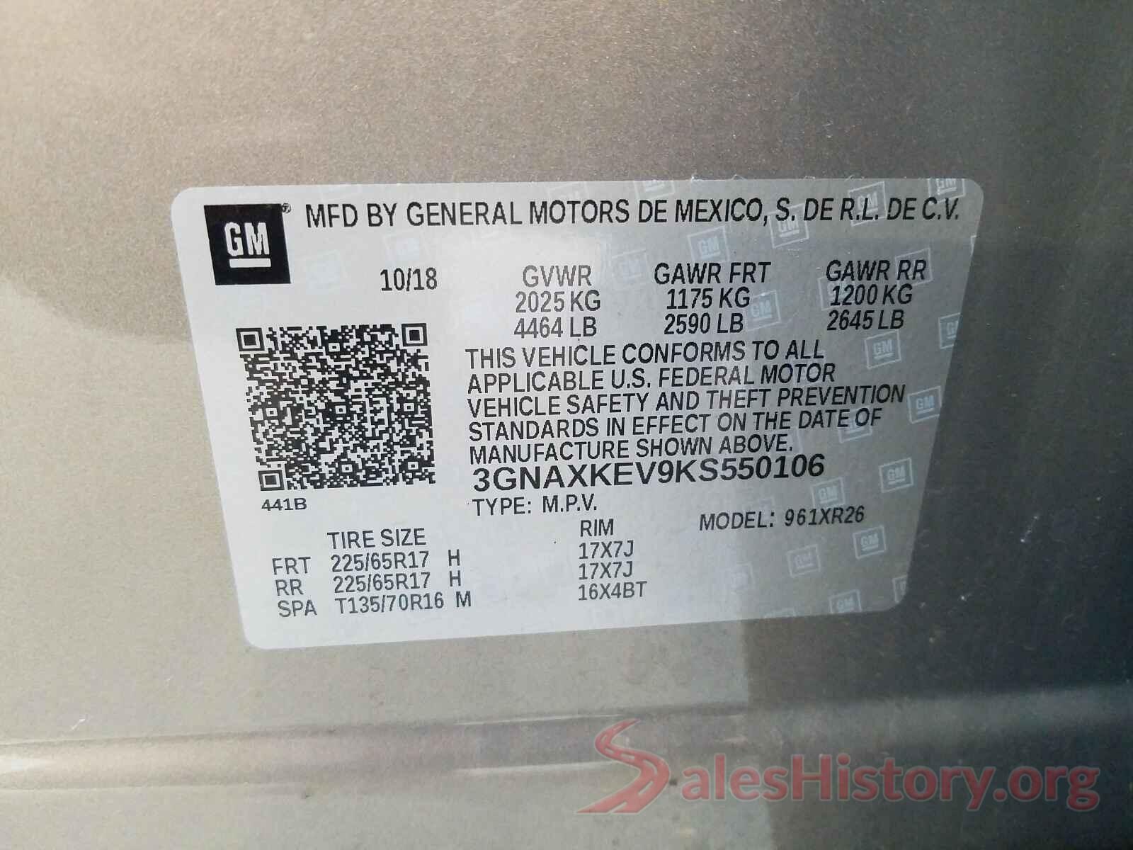 3GNAXKEV9KS550106 2019 CHEVROLET EQUINOX