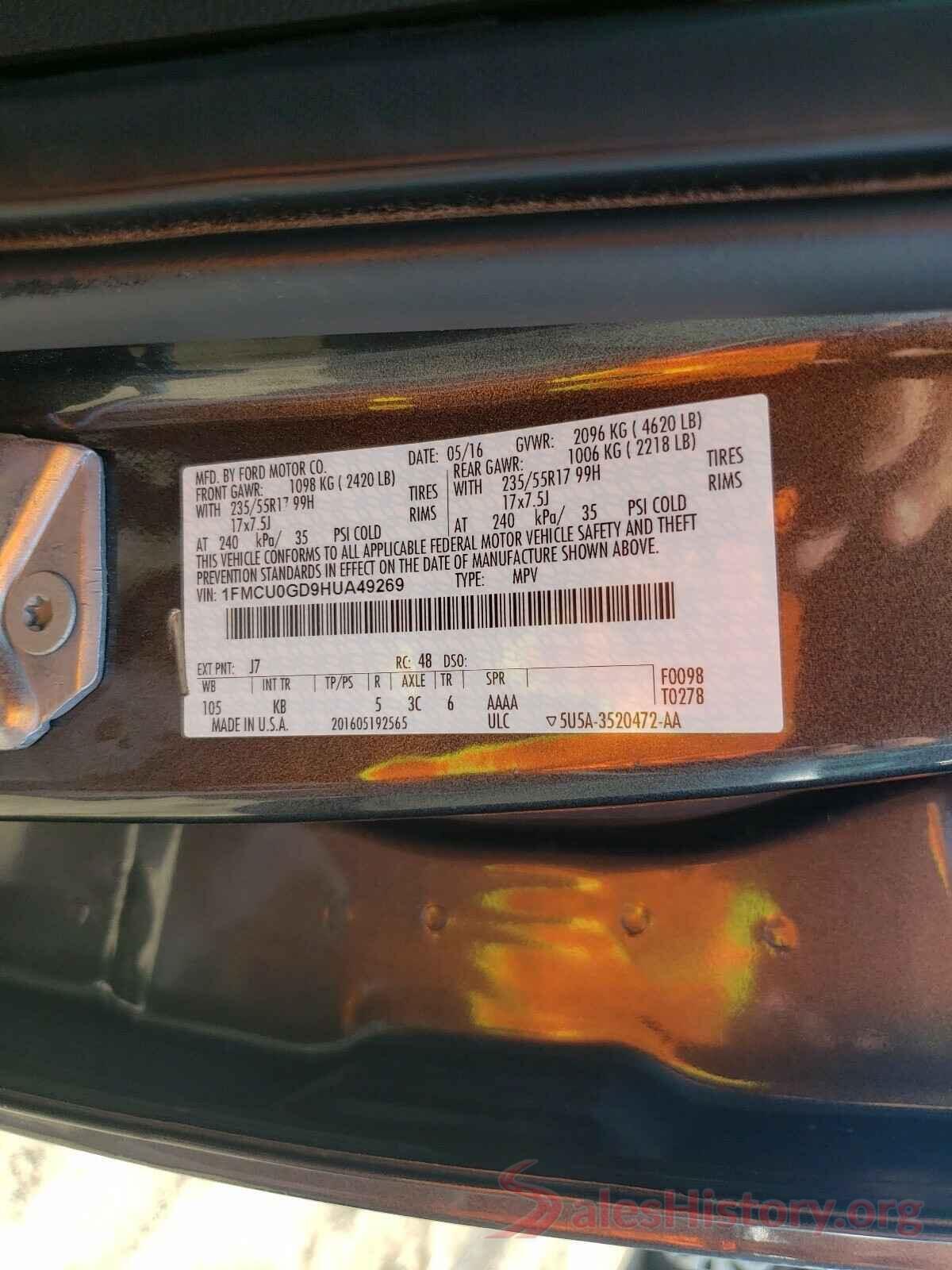 1FMCU0GD9HUA49269 2017 FORD ESCAPE