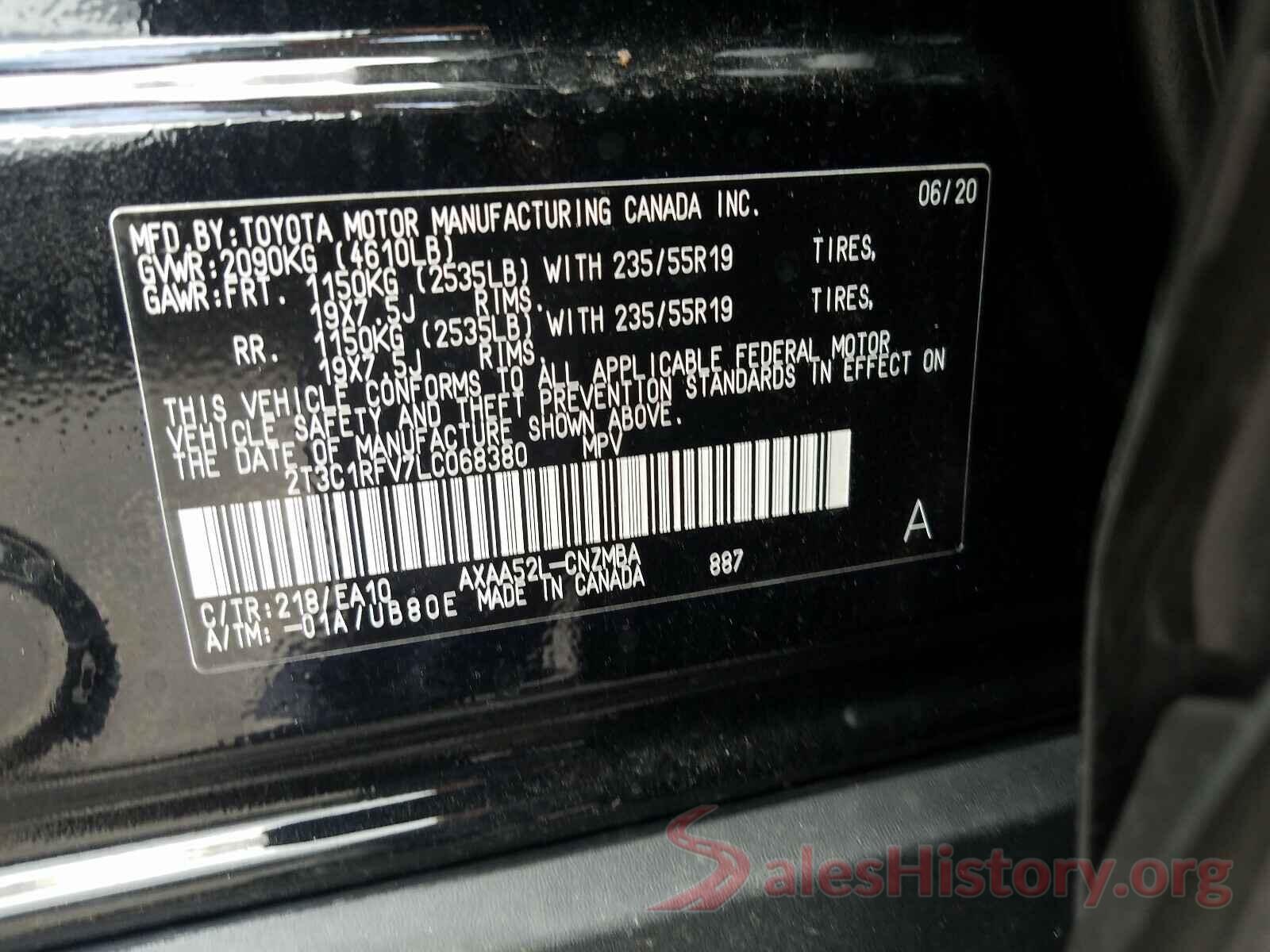 2T3C1RFV7LC068380 2020 TOYOTA RAV4