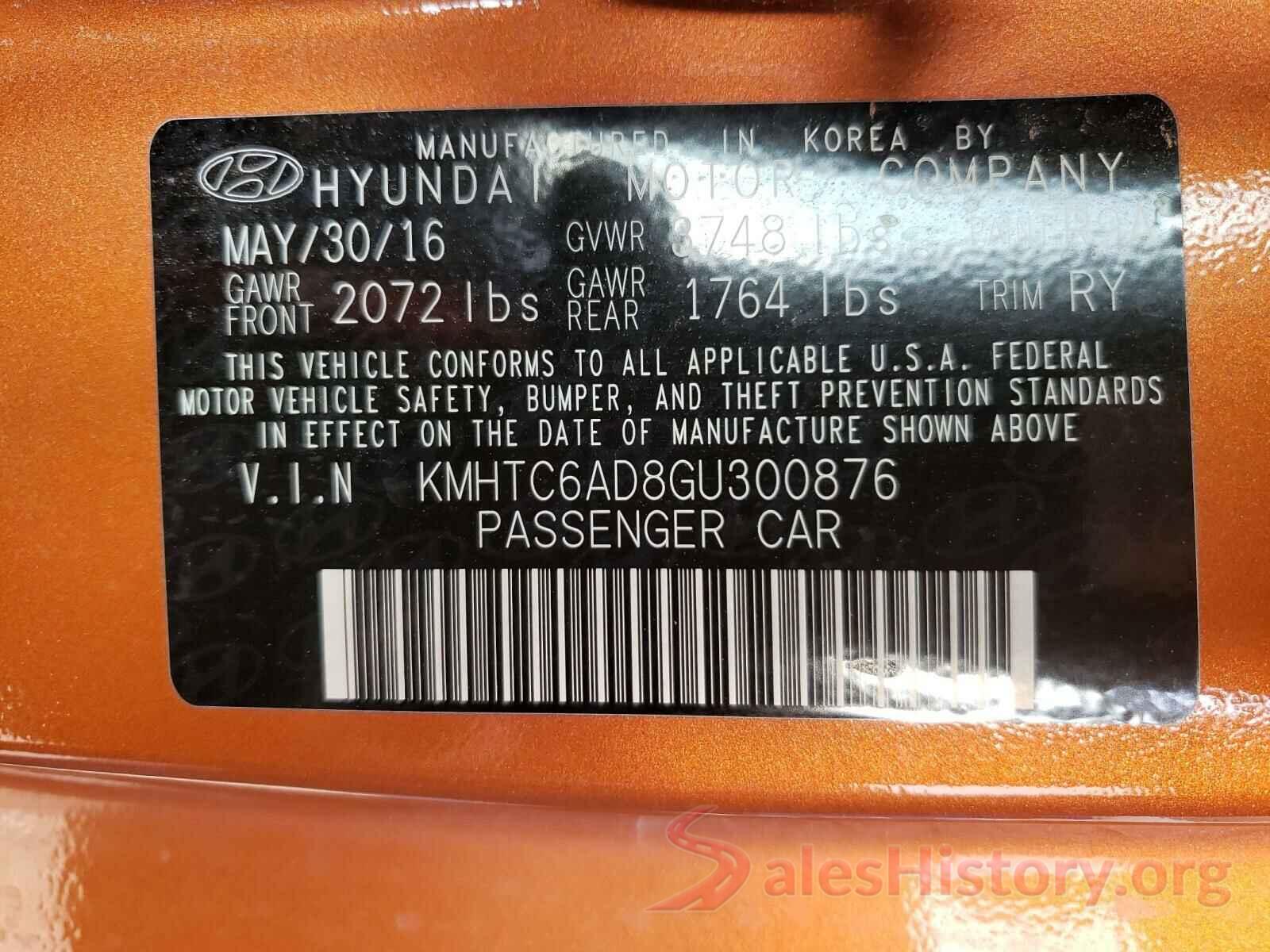 KMHTC6AD8GU300876 2016 HYUNDAI VELOSTER