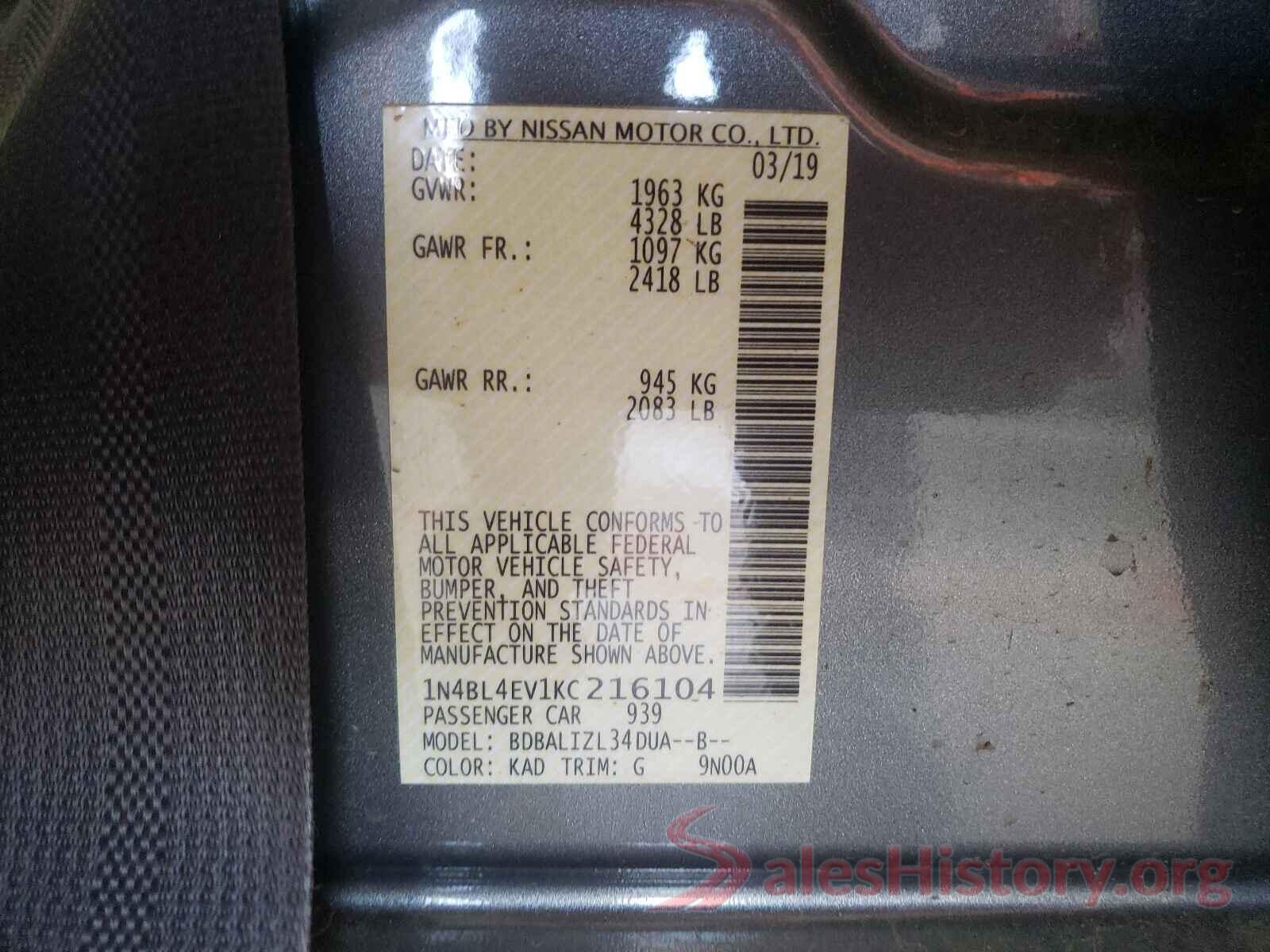 1N4BL4EV1KC216104 2019 NISSAN ALTIMA