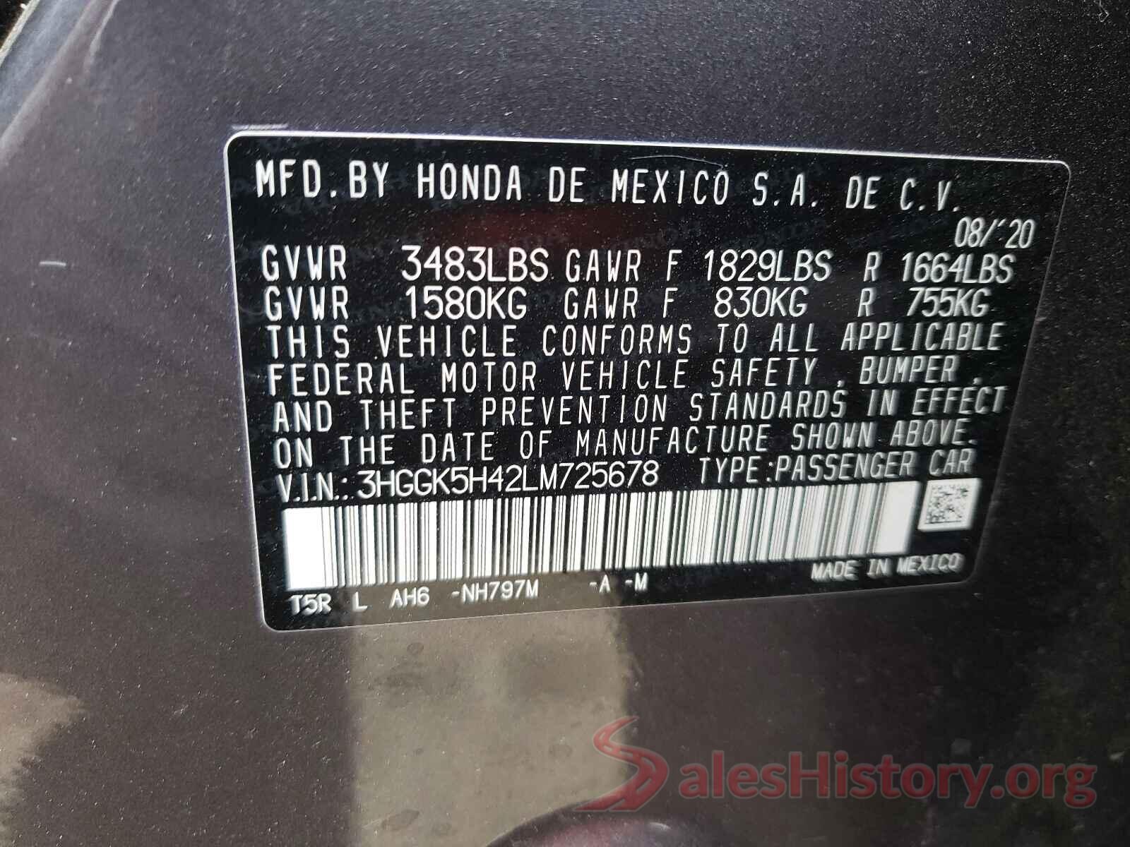 3HGGK5H42LM725678 2020 HONDA FIT